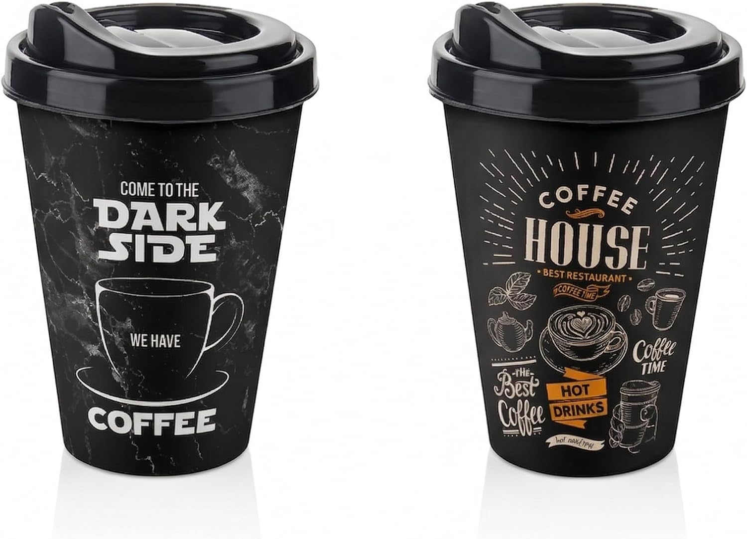 Alternative view of 2'li Coffee House Desenli Kahve Bardağı Takımı (2 x 400 ml) - Kahverengi Pipet Girişli Kapaklı İçecek Bardağı Paketi