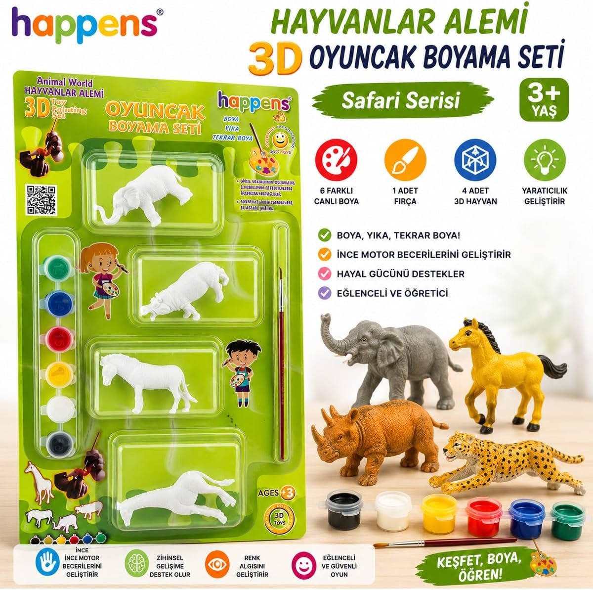 Orman Hayvanları 3D Hayvan Boyama Oyuncağı | Yıka Tekrar Boya Eğitici Set