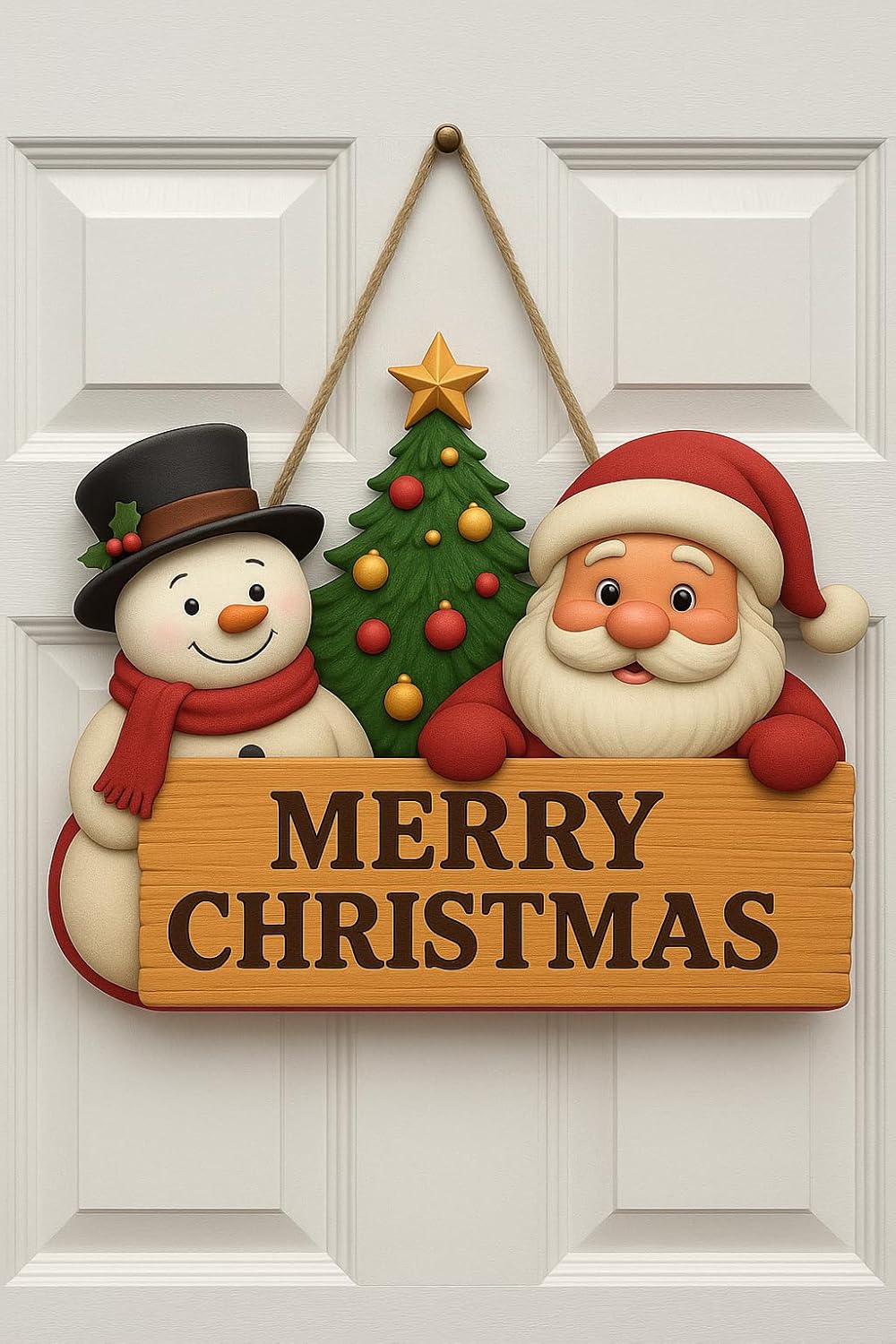 Alternative view of Yılbaşı Ahşap Kapı Süsü Noel Babalı Ahşap Kapı Yılbaşı Kapı Süsü Dış Mekan Süslemeleri Noel Çelengi (30-18 cm)