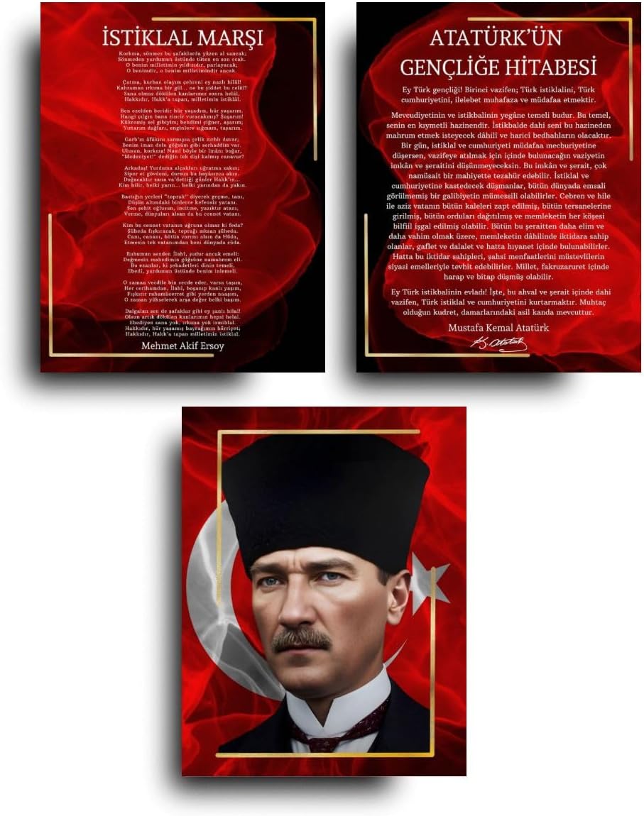 Atatürk Köşesi 3'lü Anlamlı MDF Tablo Seti