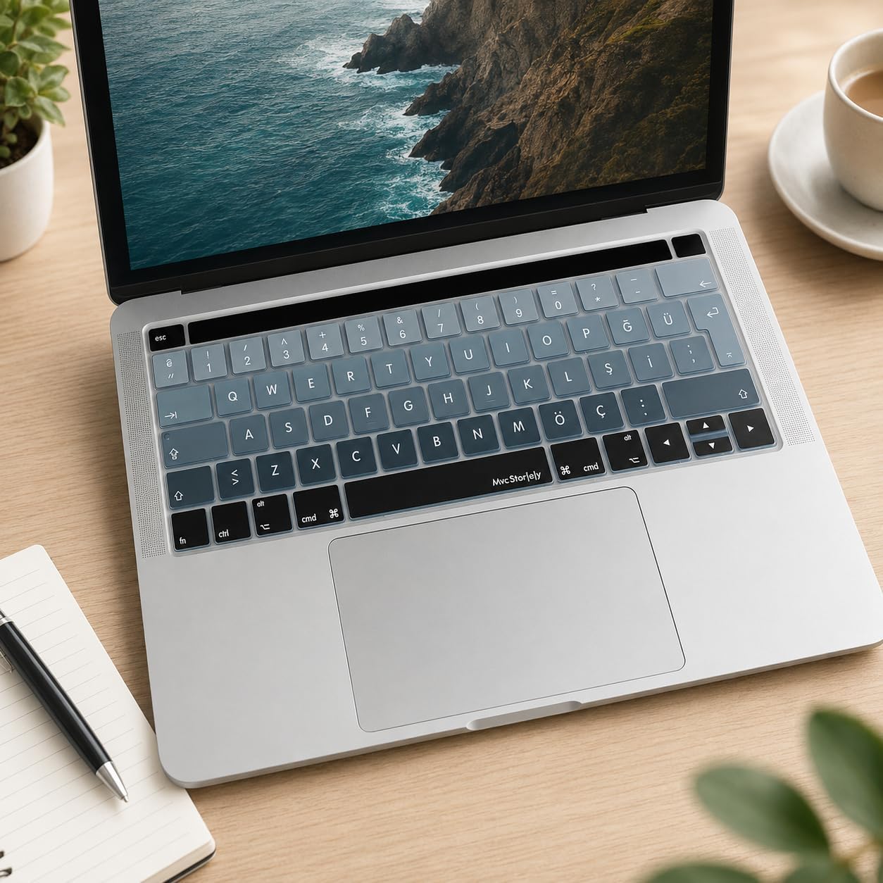 Alternative view of Türkçe Q Klavye Koruyucu MacBook Pro 13 15 Touch Bar Uyumlu A1706 A1989 A2159 A1707 A1990 | UK ISO Ters L Enter | Silikon Keyboard Cover Siyah Gri