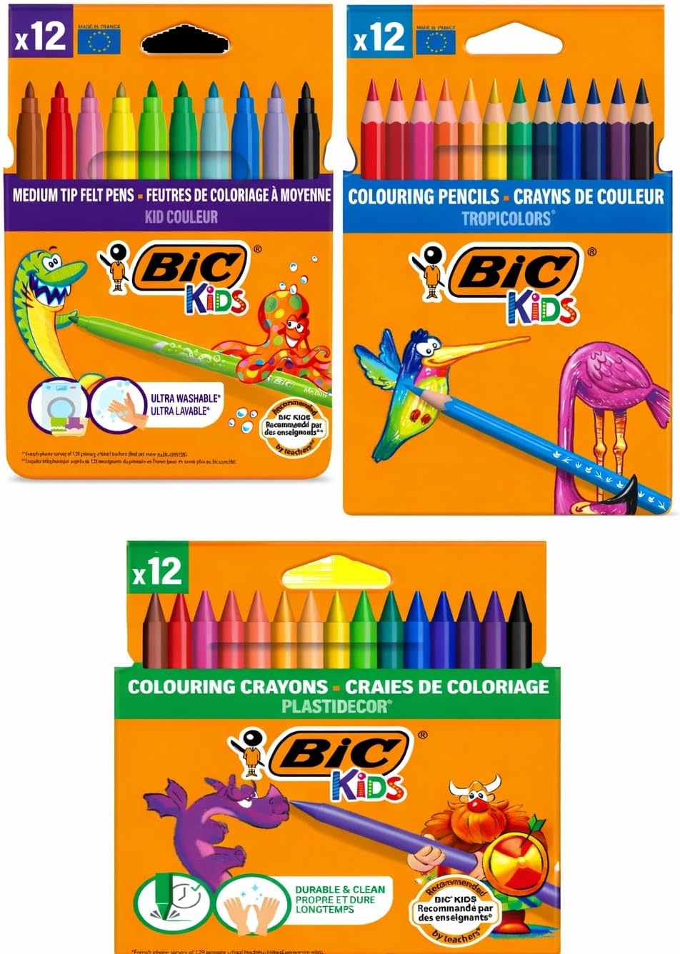 Bic 12' li kuru- pastel- keçeli 3'lü Boya Kalemi seti