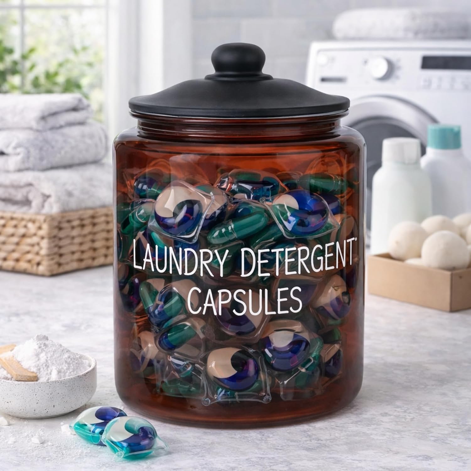 Alternative view of 3,8 L Cam Deterjanlık Kavanoz – Amber Renk, Kapaklı “LAUNDRY DETERGENT CAPSULES” Saklama Kabı, Çamaşır Deterjan Kapsülü ve Pod Düzenleyici