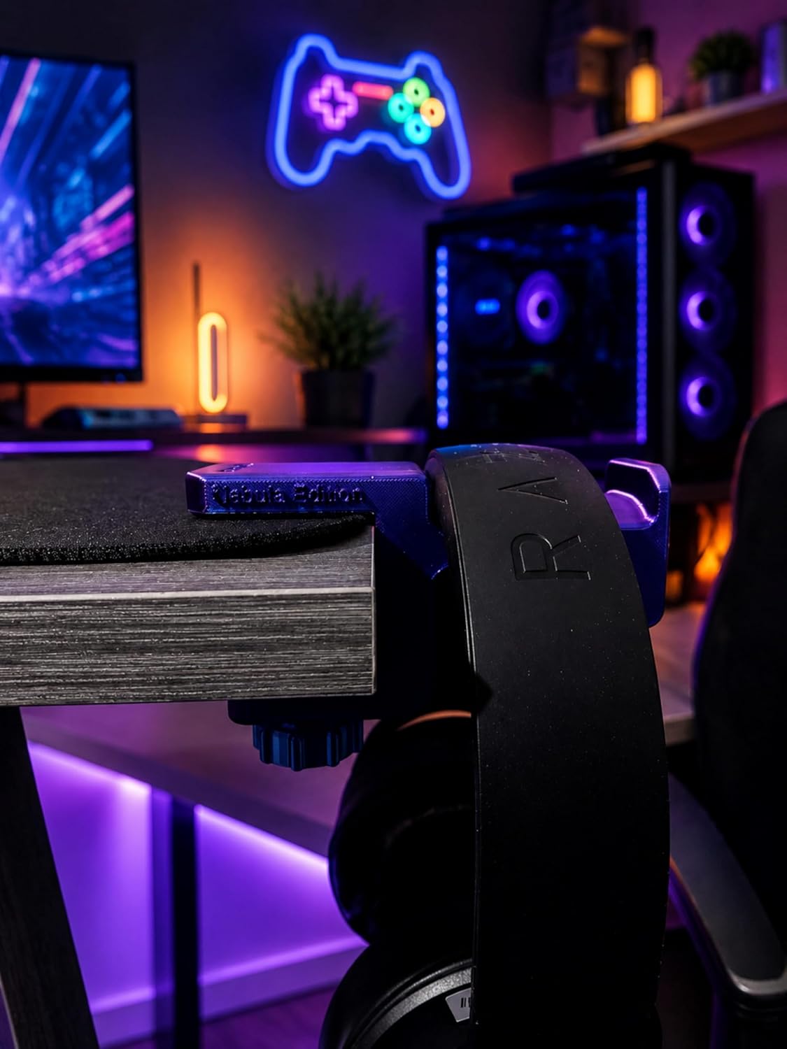 Alternative view of Mor-Mavi Premium Kulaklık Standı | 3D Premium Tasarım | Gamer Masa Kenarı Aksesuarı | Nebula Edition