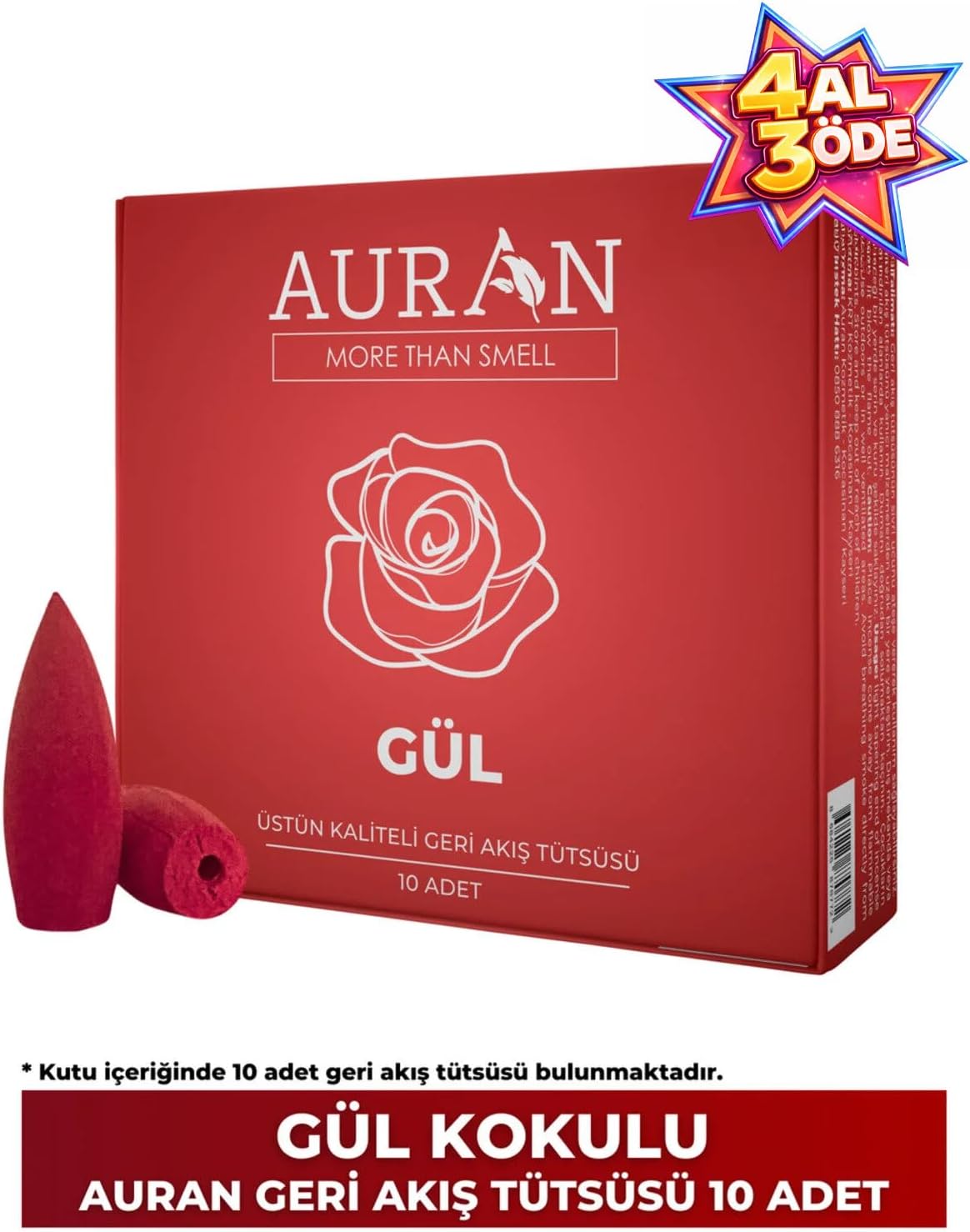 Alternative view of AURAN Gül Kokulu Geri Akış Tütsüsü konik Tütsü Rose Backflow Incense Cones 10 Adet