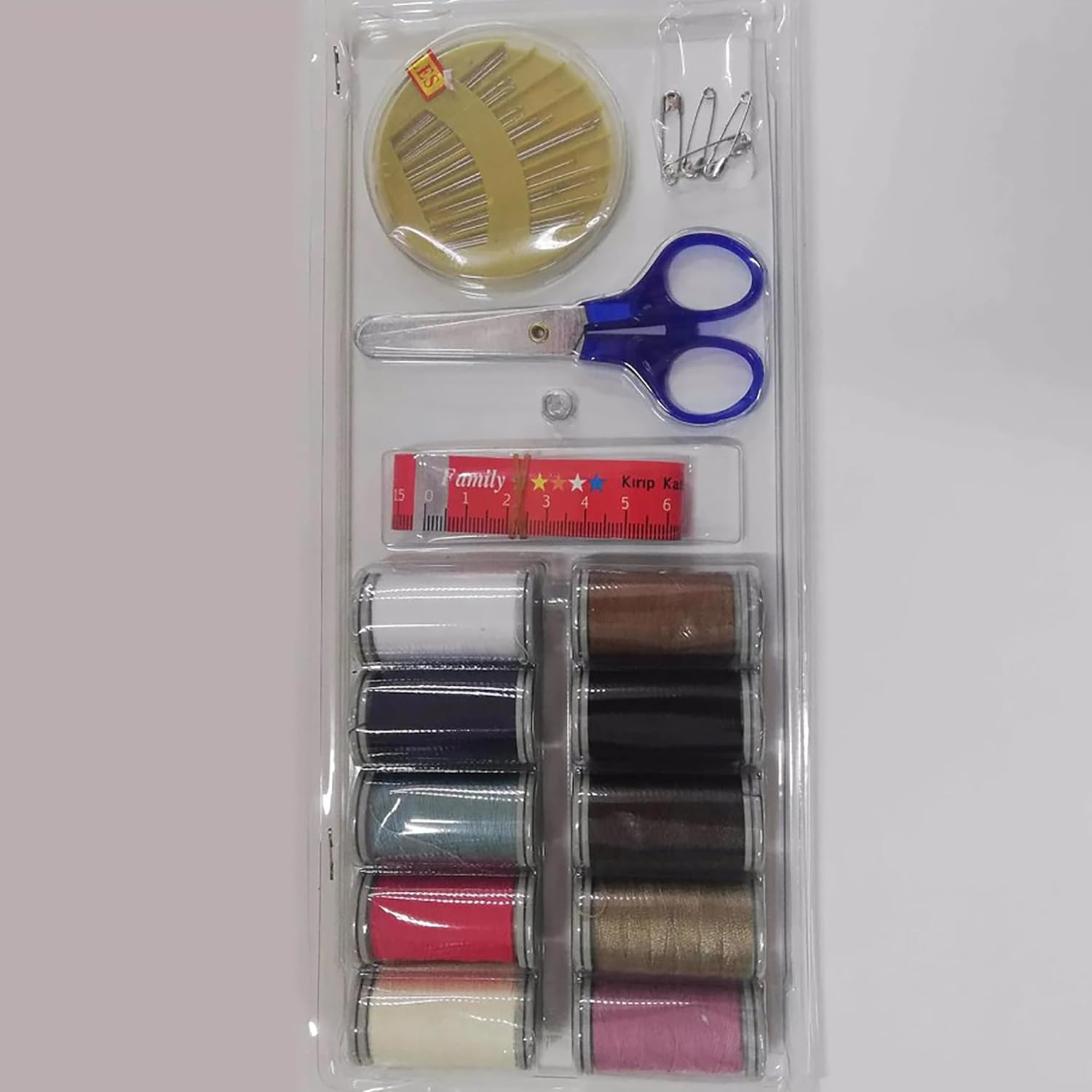 Alternative view of Temel Dikiş Seti, 10 Renkli İplik Makarası, Makas, İğne ve Mezura İçeren Mini Set