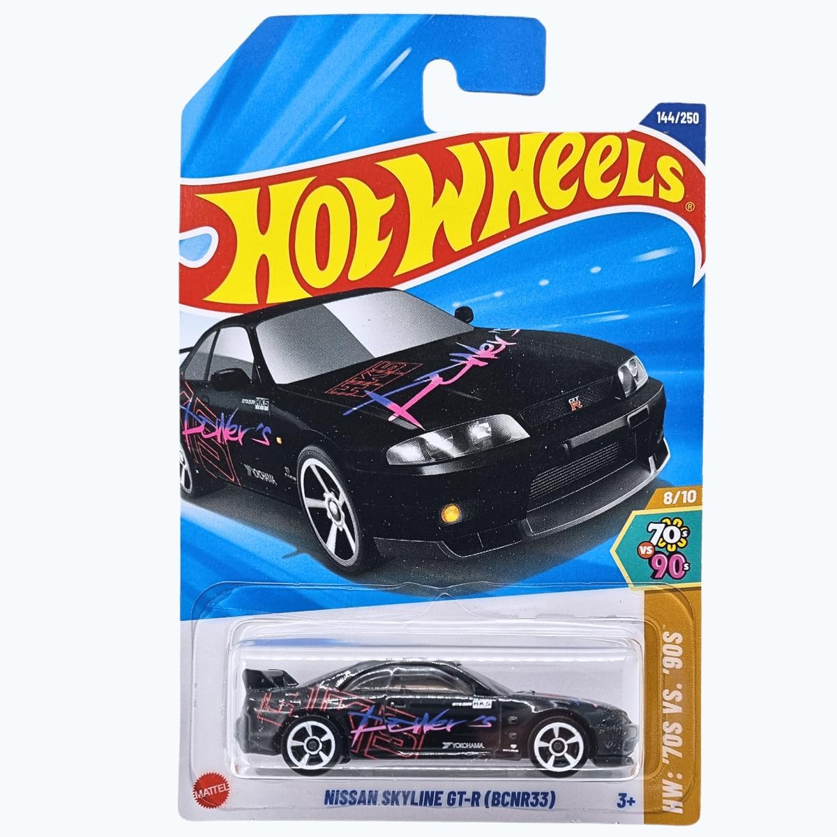 Nissan Skyline GT-R (BCNR33) UZUN KART Die-Cast Oyuncak Araba, Siyah, HW: '70s vs. '90s Serisi, 8/10, 3+ Yaş