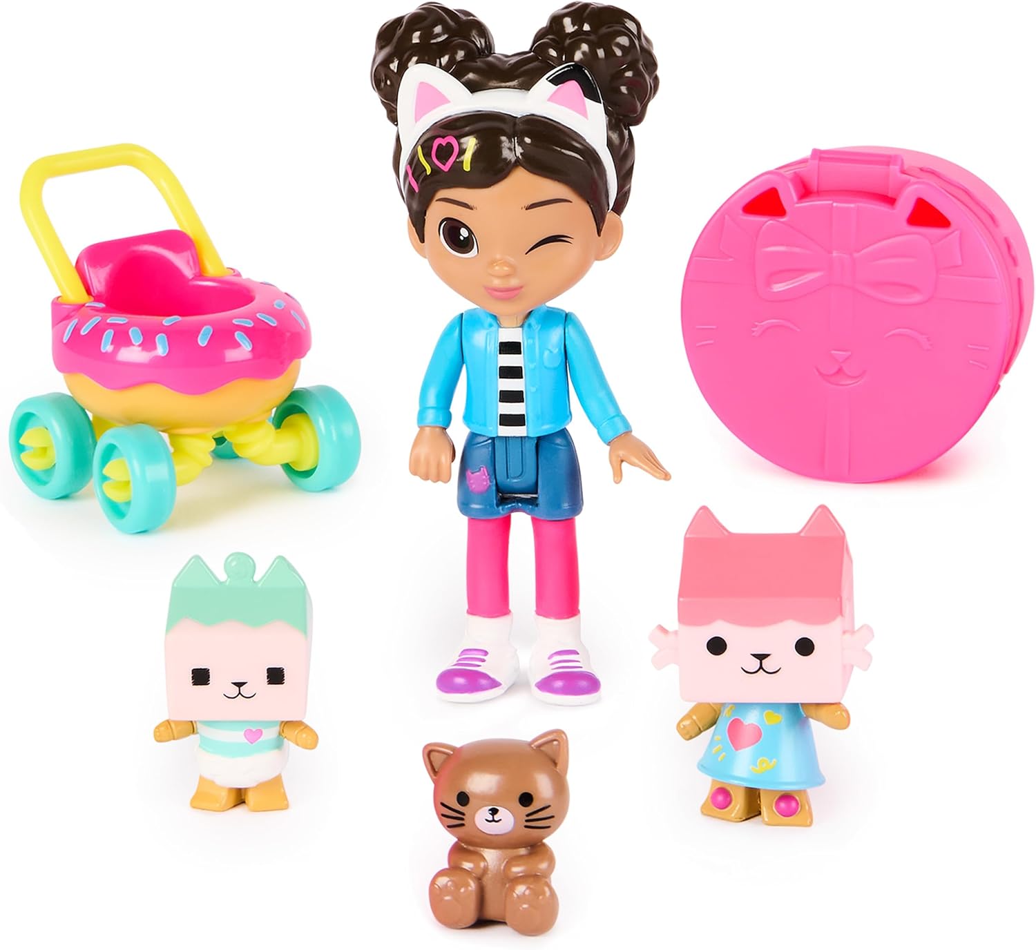 Gabby's Dollhouse, Kitty Care figür seti, 2 kedi figürü ve bebek arabası ile Gabby, 3 yaş ve üzeri - Görsel 3