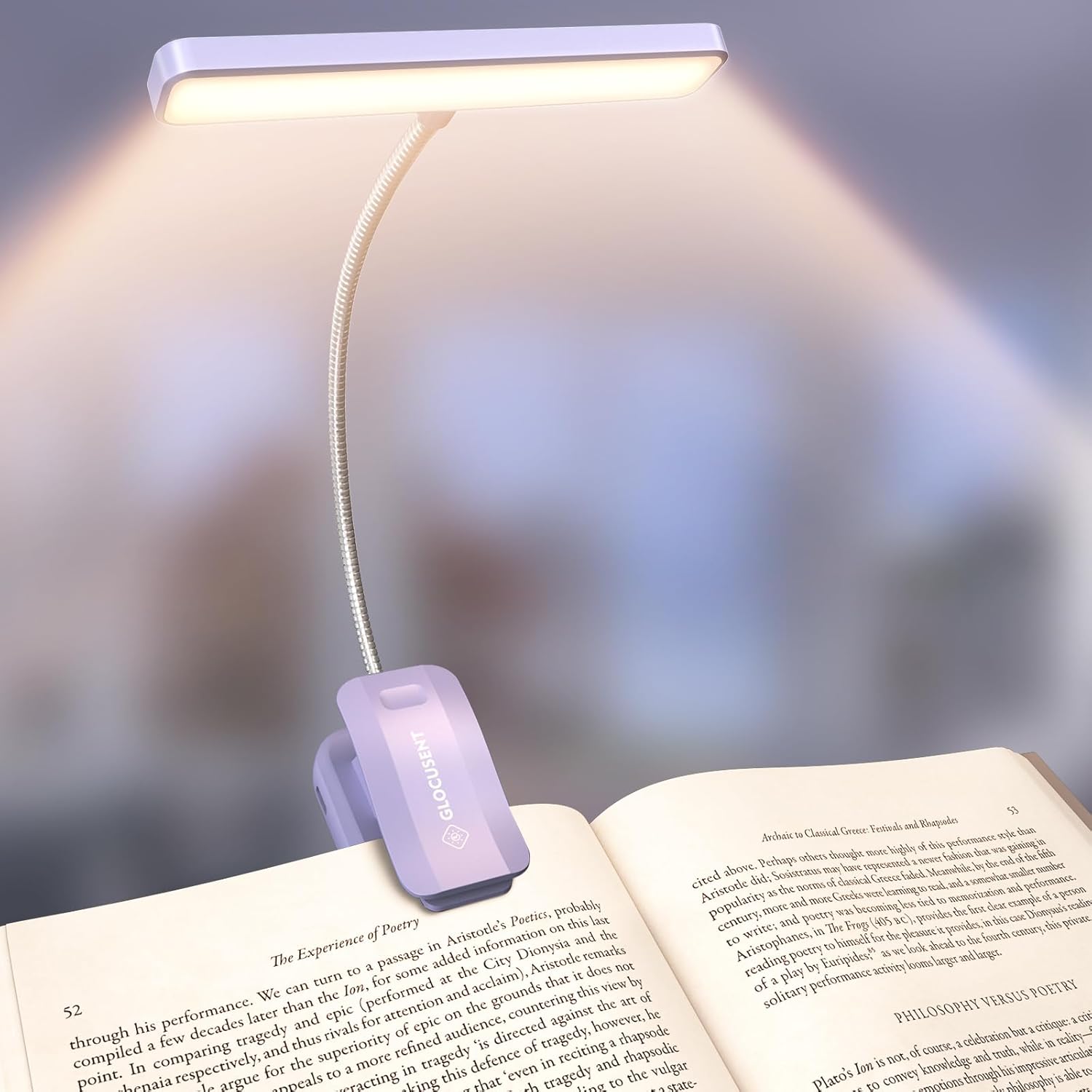 Alternative view of Glocusent 26 LED okuma lambası, kitap ışığı, 5 renk ve 5 parlaklık modu, göz koruması, kademesiz karartma, geniş lamba alanı, uzun ömürlü, 90 saat, 360° esnek, kitap severler için mükemmel, mor