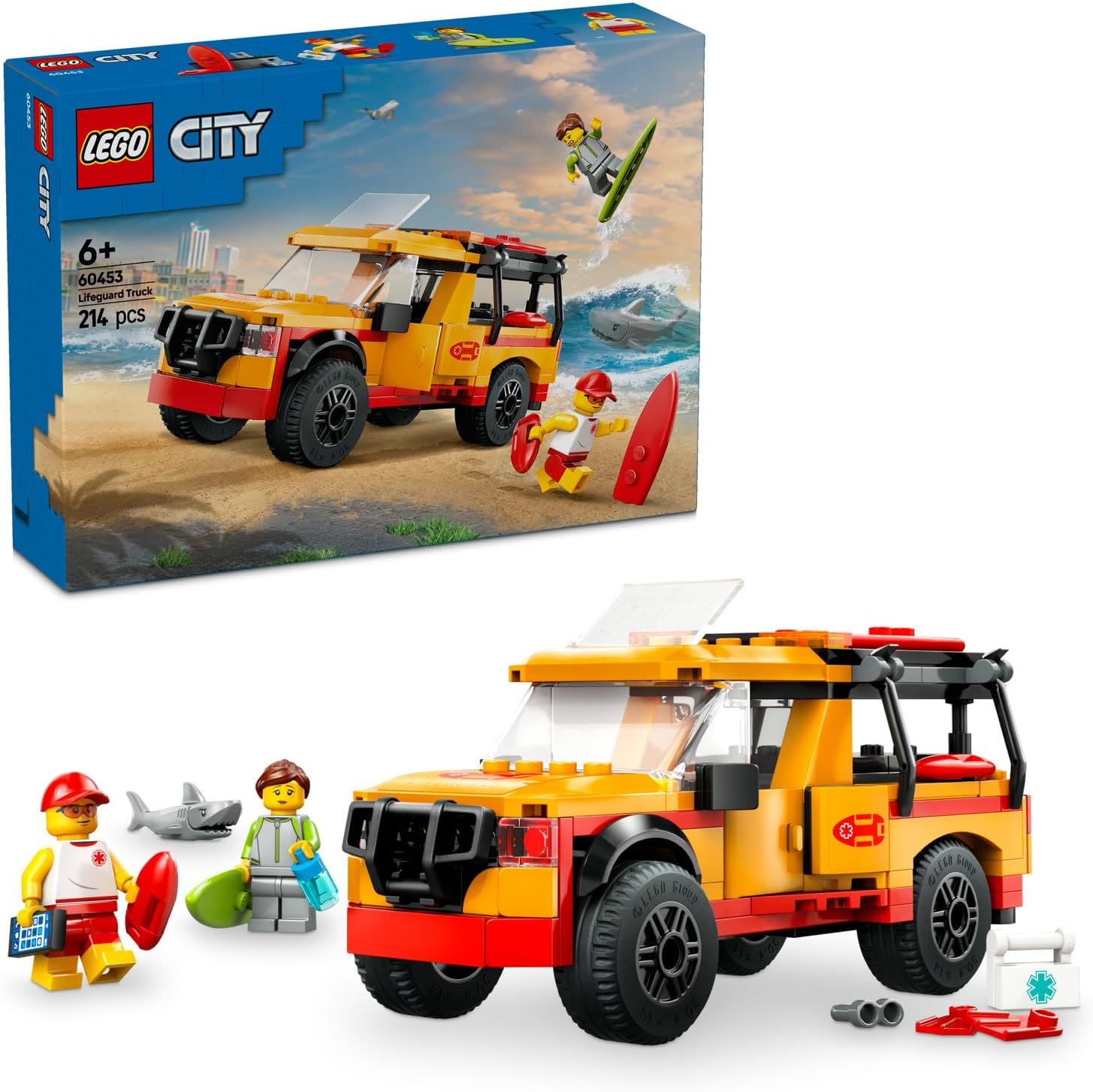 City Cankurtaran Kamyoneti 60453-6 Yaş ve Üzeri Çocuklar için 2 Minifigür ve Köpek Balığı Figürü İçeren Yaratıcı Oyuncak Yapım Seti, Doğum Günü Hediyesi (214 Parça)