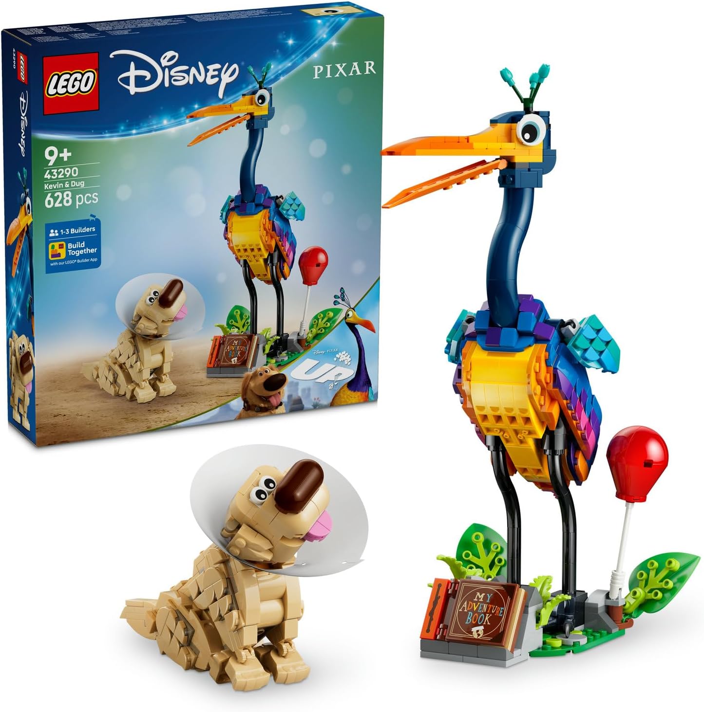 ve Pixar Kevin ve Dug 43290-9 Yaş ve Üzeri Kız ve Erkek Çocuklar için Yukarı Bak Filminden 2 Karakter İçeren Yaratıcı Oyuncak Yapım Seti, Çocuklar için Eğlenceli Hediye Fikri (628 Parça)