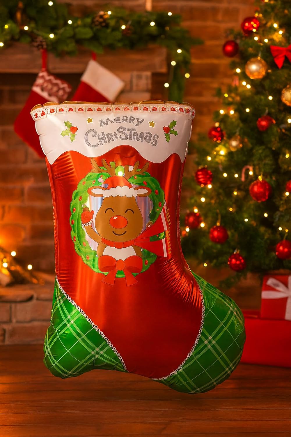 Yılbaşı Ağacı Süsü Noel Gold Şekerleri Yılbaşı Temalı Hediyeler Folyo Noel Balonu 1 Adet Noel Çorabı 60-43 cm - Görsel 3