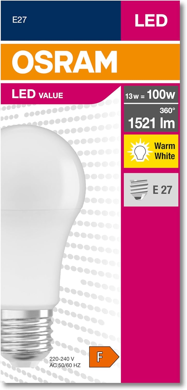 4052899971097 Led Cla 100, 13 W, 1521 Lümen, 2700 Kelvin, Sarı Işık E27 Duy Ampul, Boy: 12cm En: 6cm [Enerji Sınıfı F]