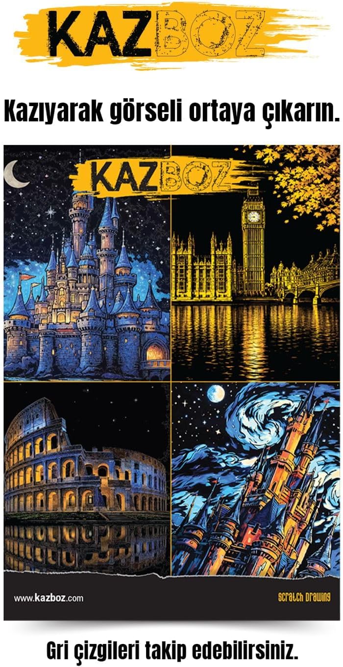 Kazboz Kazıma Sanatı Seti, Kale ve Tarihi Yapılar Temalı, 20x28.5 cm, 4 Farklı Tasarım - Görsel 3