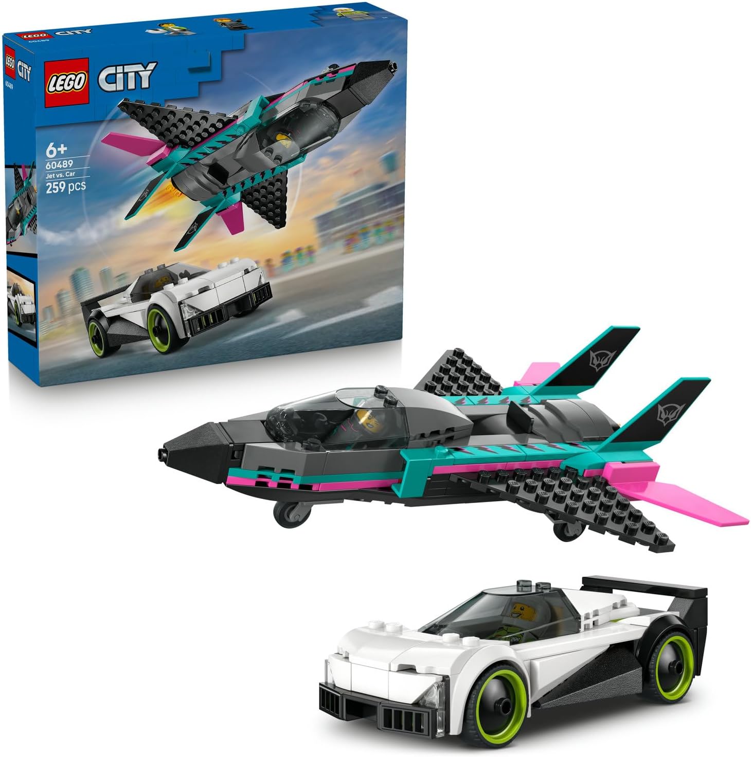 City Jet, Arabaya Karşı 60489 – 6 Yaş ve Üzeri Erkek ve Kız Çocuklar için Pilot ve Sürücü Minifigürleri İçeren Yaratıcı Oyuncak Araba Yapım Seti, Çocuklar için Eğlenceli Hediye Fikri (259 Parça) - Görsel 3