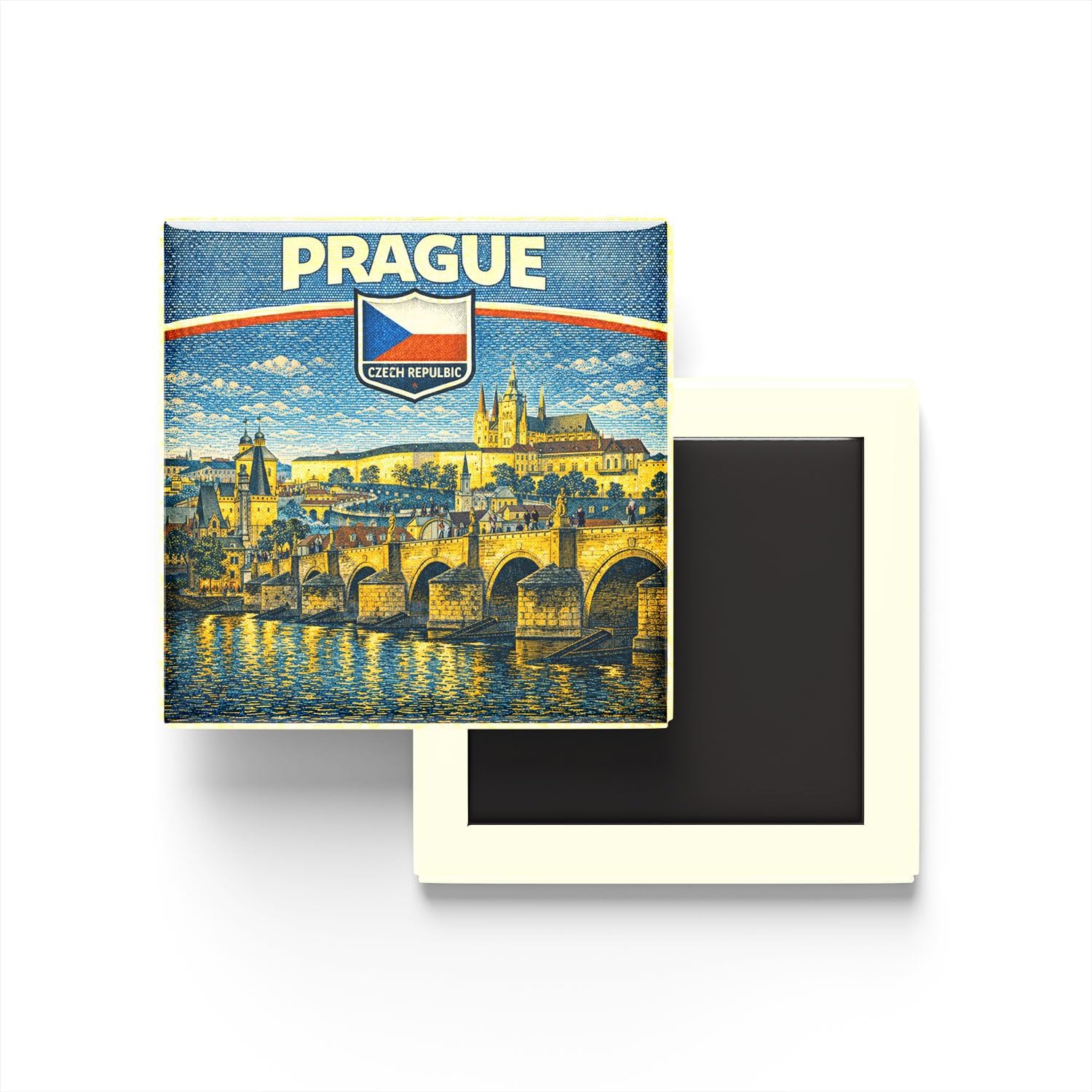Çekya Prag Şehri Temalı Vintage Buzdolap Magneti – 9x9 cm