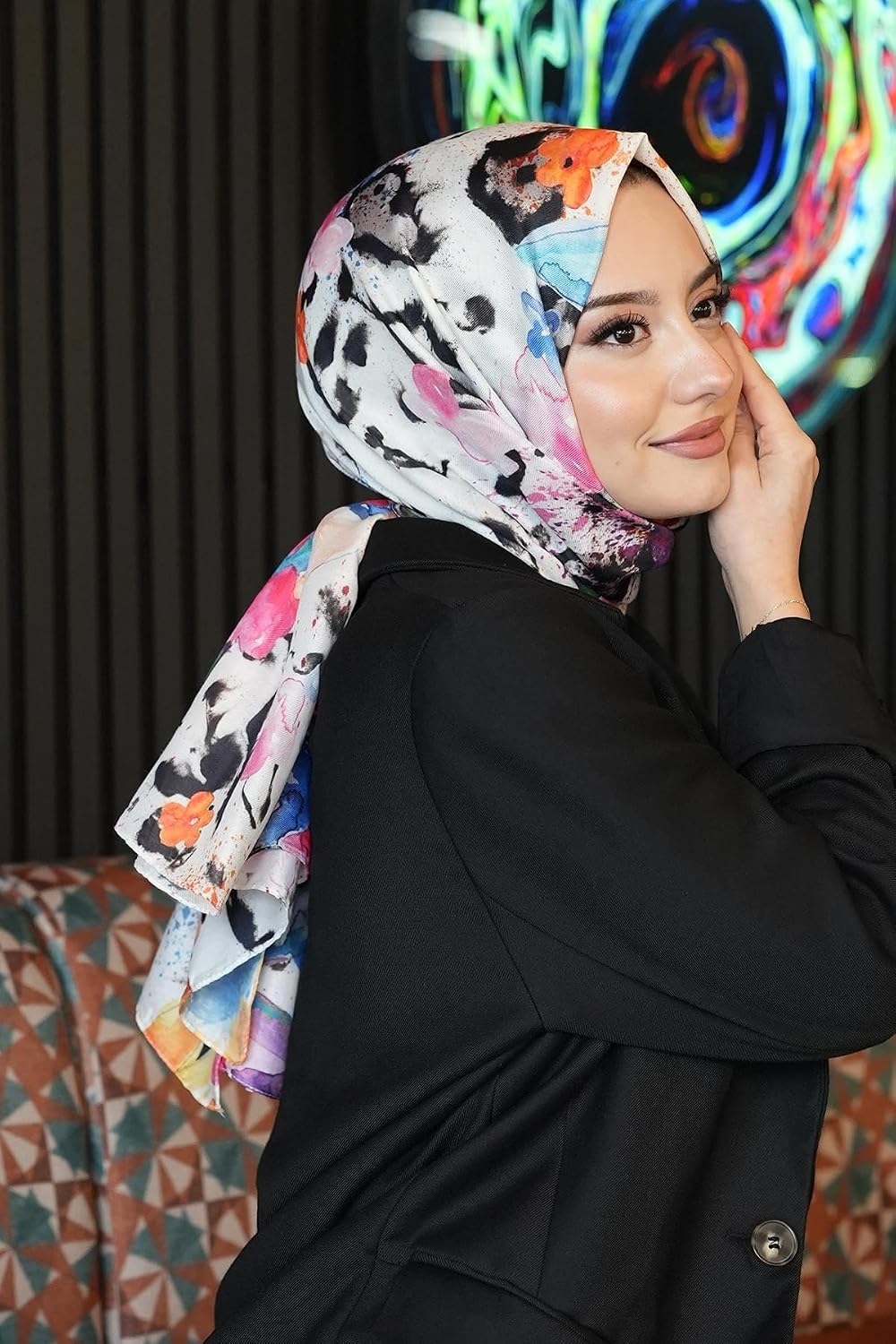 Çiçek Desen Renkli Soft Pamuk Şal Çok Renkli 53