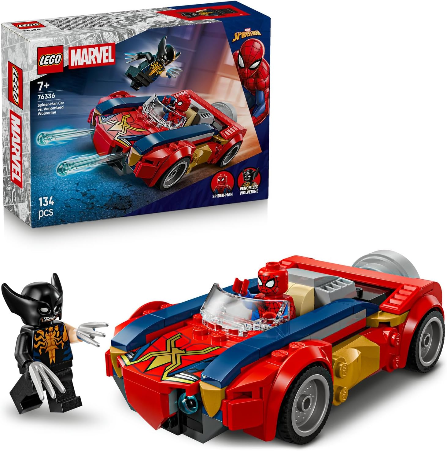 Alternative view of Örümcek Adam Arabası, Venomlaşmış Wolverine’e Karşı 76336-7 Yaş ve Üzeri Çocuklar için 2 Minifigürü İçeren Yaratıcı Oyuncak Yapım Seti, Rol Yapma Oyuncağı, Hediye Fikri (134 Parça)