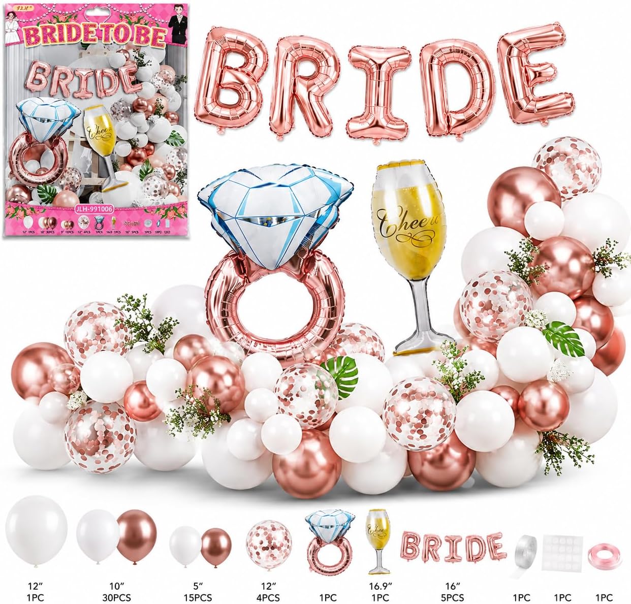 Alternative view of Bride To Be Bekarlığa Veda Parti Süsü Seti, Rose Gold Folyo Balonlu Gelin Partisi Dekorasyon Seti, Konfeti Balon ve Yüzük Balon Dahil