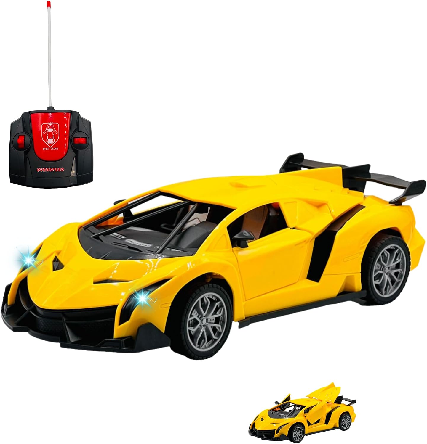 Oyuncak Uzaktan Kumandalı Şarjlı Kapıları Ve Bagajı Açılan 24 Cm Drift Spor Arabası Işıklı 1:18 Ölçek (Sarı) - Görsel 2
