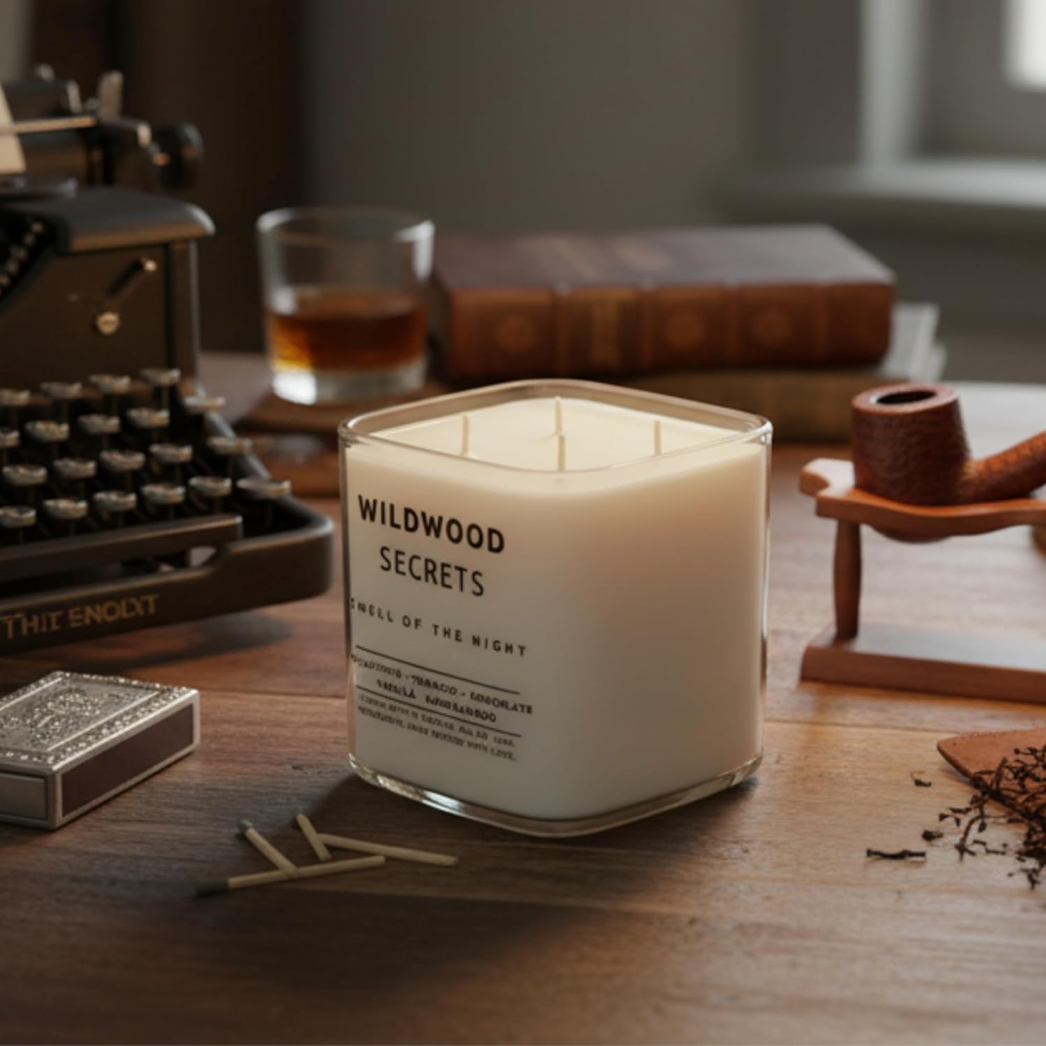 Wildwood Secret Lüks Aromaterapi Mumu |%100 Doğal Soya Wax | Okaliptüs, Tütün, Vanilya & Sandal Ağacı Kokulu | 4x Pamuk Fitilli | El Yapımı Fitiller | 50+ Saat Ultra Uzun Yanma Süresi | Tekrar Kullan - Görsel 3