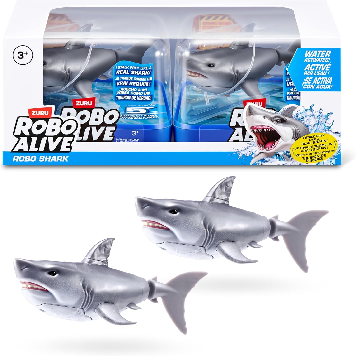 Alternative view of Robo Alive Zuru su ile etkinleşen köpek balığı (beyaz) 2'li paket – Gerçekçi yüzen robot banyo oyuncağı, çocuklar, Twens & Teens, oyunlar ve şakalar için suyla etkinleşen köpek balığı, 3 yaşından