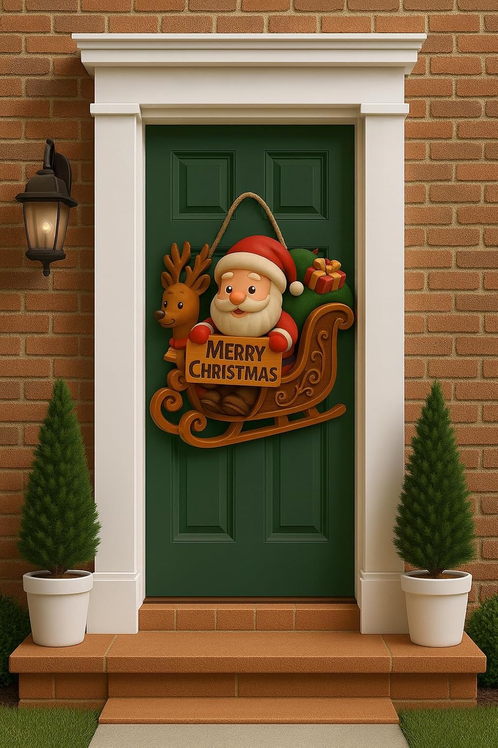 Noel Babalı Kızaklı Hediye Paketli Yılbaşı Geyikli Kapı Süsü Ahşap Noel Kapı Süsü Yılbaşı Mazemeleri Temalı Hediyeler 2026 (25-30 cm) - Görsel 2