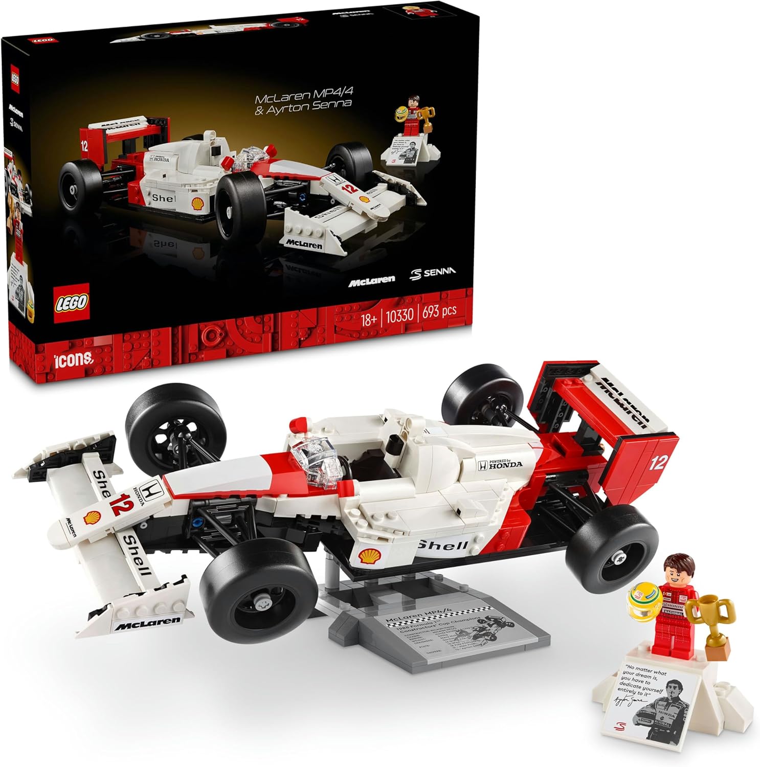 Alternative view of McLaren MP4/4 ve Ayrton Senna 10330 - Araç Tutkunu Yetişkinler için Koleksiyonluk Yaratıcı Model Araba Yapım Seti, Doğum Günü Hediyesi Fikri (693 Parça)