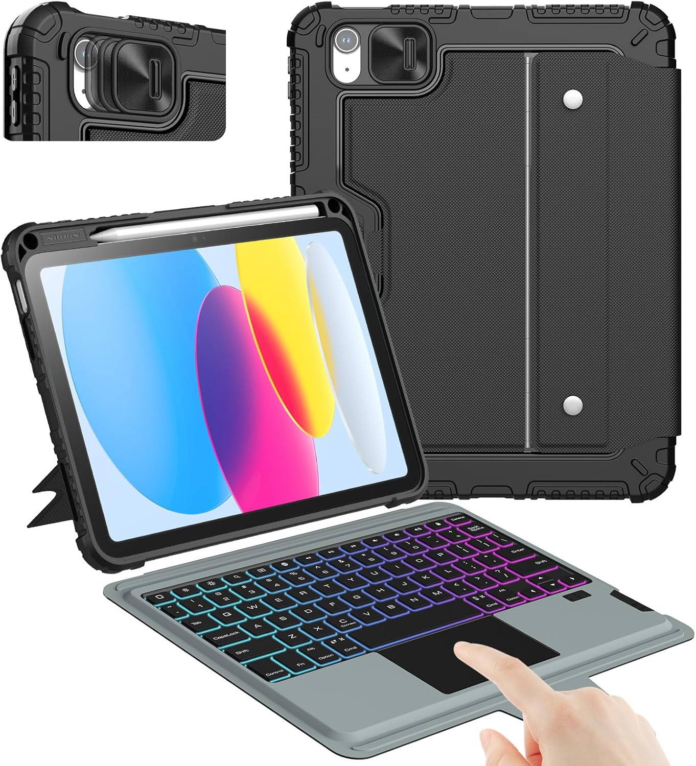 Alternative view of Nillkin iPad 11. Nesil (A16)/10. Nesil Klavyeli Kılıf 10.9 inç, Kalem Tutucu, 7 Renkli Arkadan Aydınlatmalı, Sihirli İzleme Dörtgeni, Ayarlanabilir Stand, iPad 11./10. Nesil (2025/2022) için