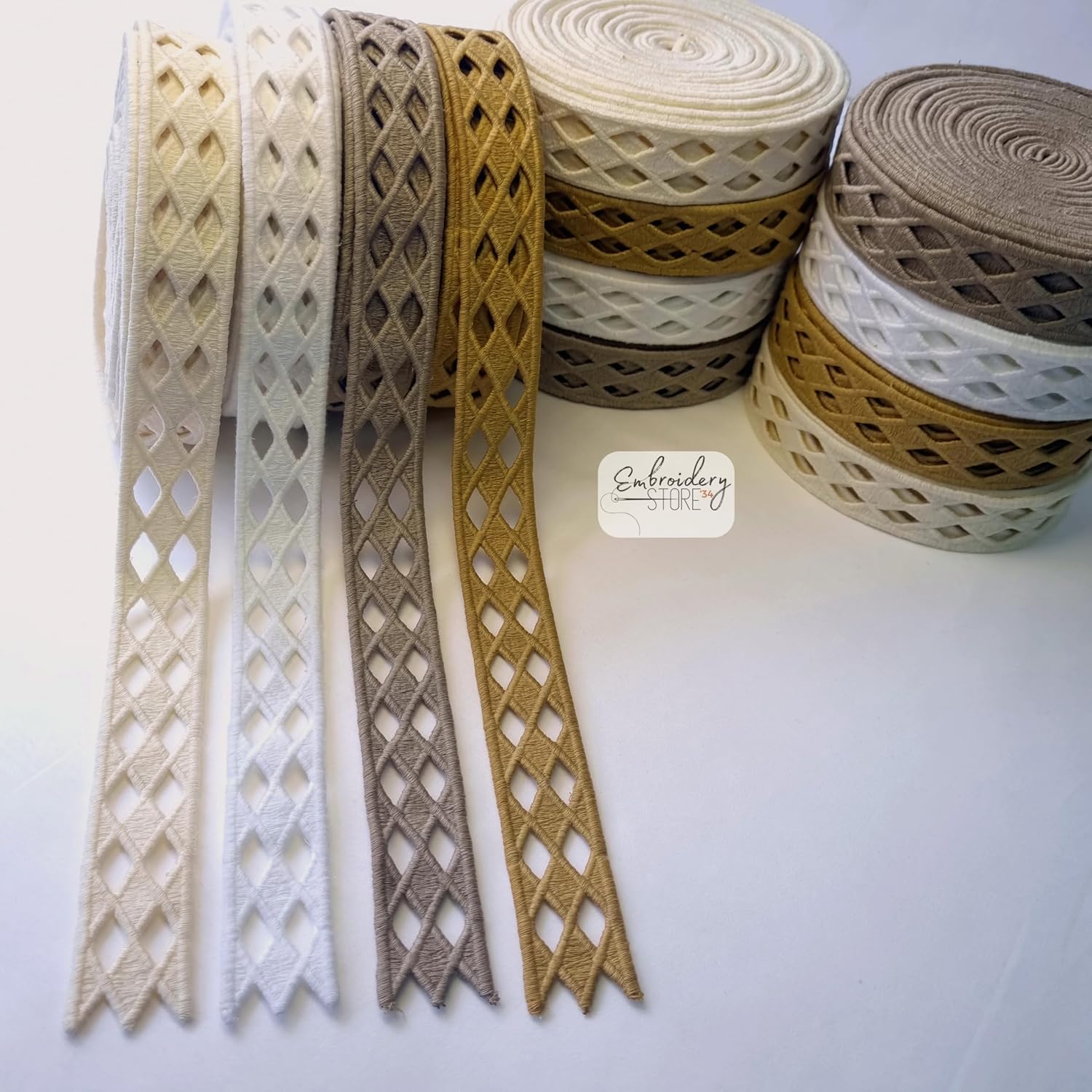 Baklava Desenli Şerit Nakış Model | Nakış Aksesuar (Gold)