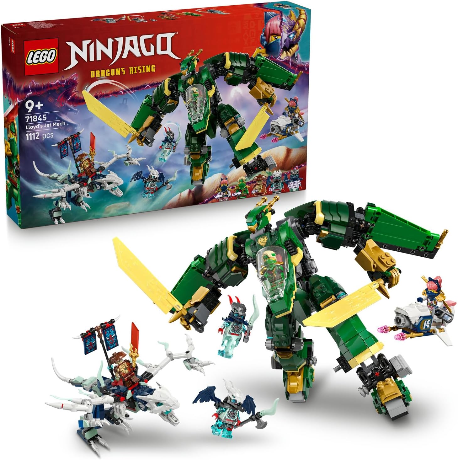 Lloyd’un Jet Robotu 71845-9 Yaş ve Üzeri Ninja Tutkunu Çocuklar için 5 Minifigür ve Ejderha Figürü İçeren Yaratıcı Oyuncak Yapım Seti, Doğum Günü Hediyesi (1112 Parça)
