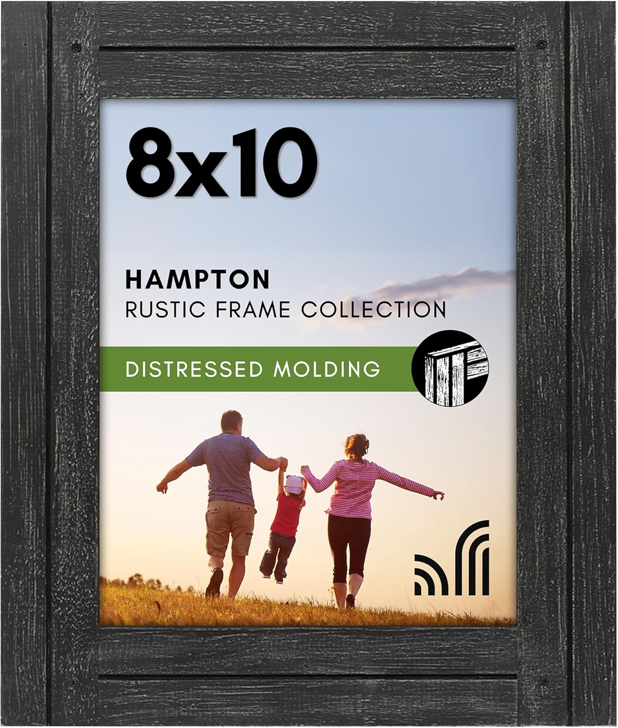 8x10 Rustik Resim Çerçevesi Kömür Siyahı Dokulu Ahşap ve Cilalı Camlı - Duvar ve Masa Üstü için Yatay ve Dikey Formatlar