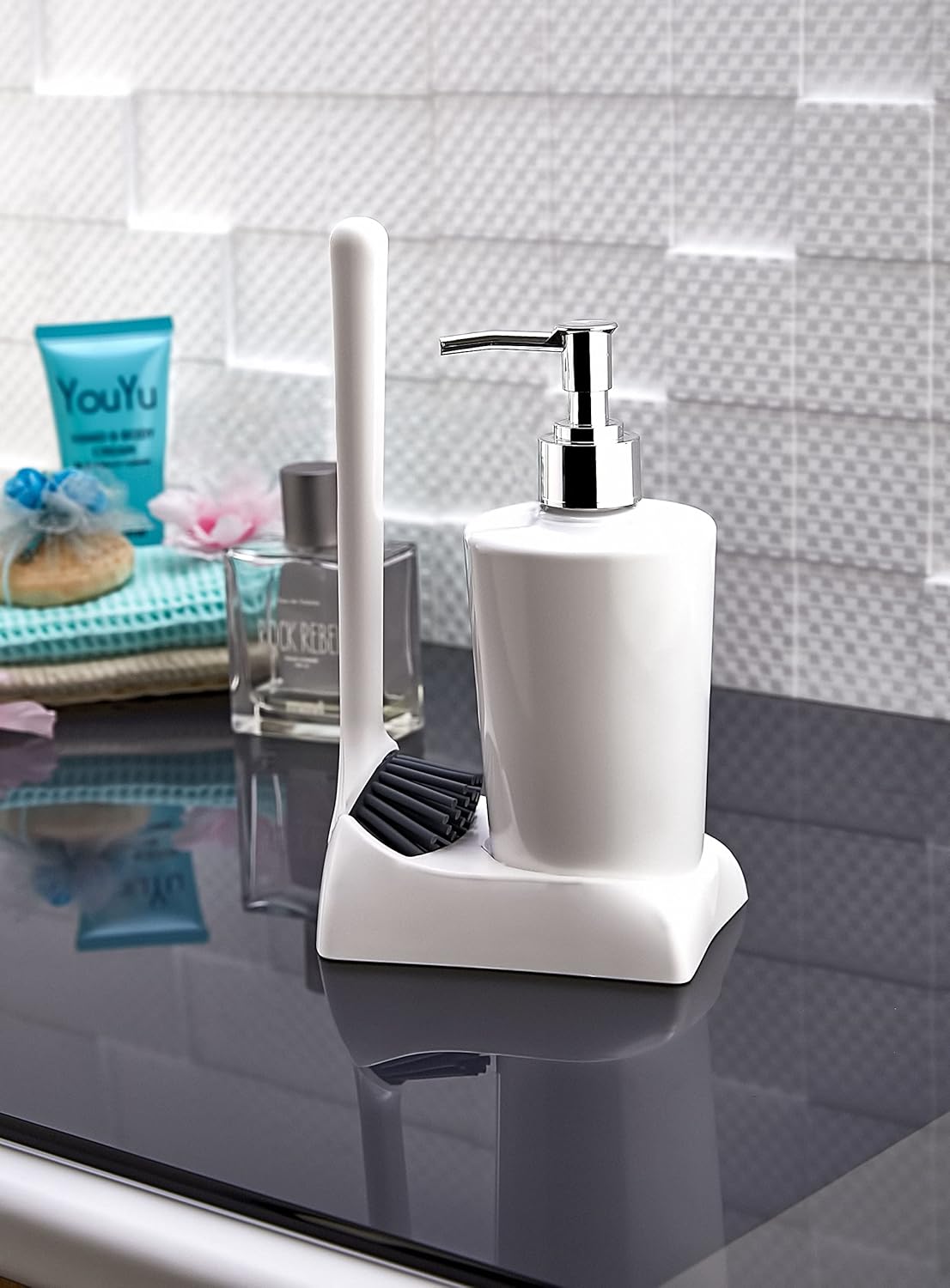 Armona Silikon Fırçalı Mutfak Banyo Sıvı Sabunluk Süngerlik Seti