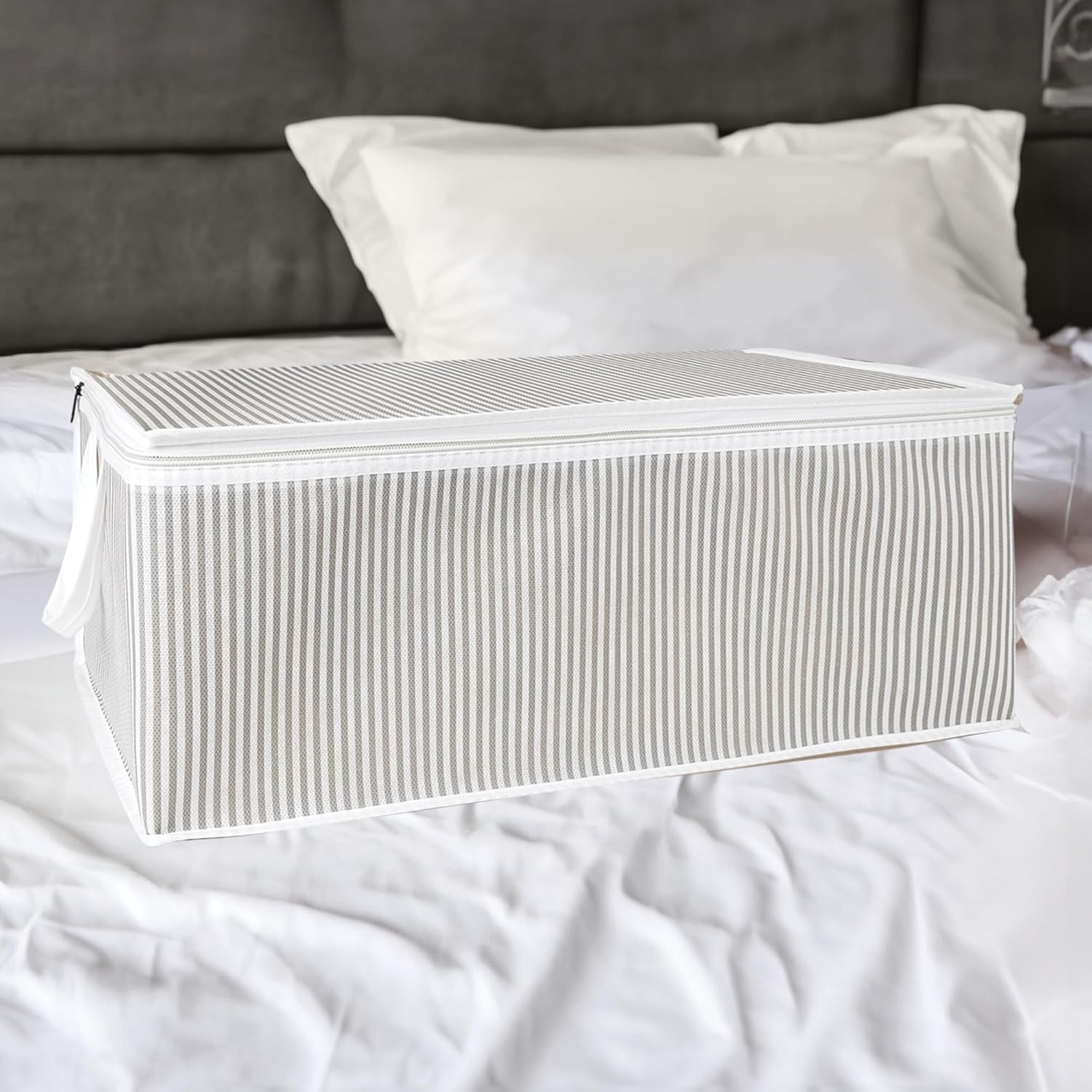 Baza Altı Düzenleyici Kumaş Hurç Büyük Boy Organizer (65 x 45 x 22) (3 Adet Gri Büyük Boy) - Görsel 3