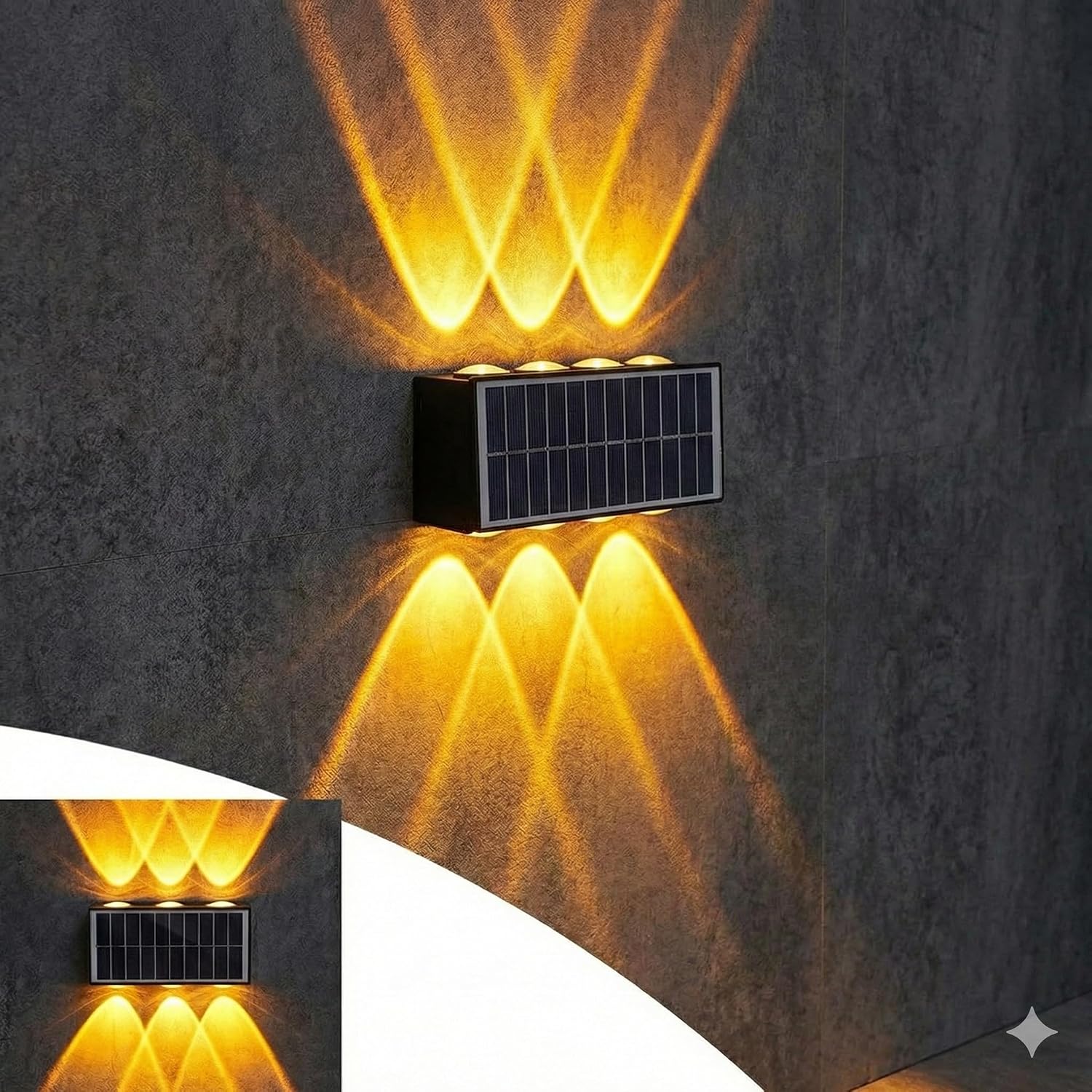 Alternative view of 20W Güneş Enerjili Dış Mekan Bahçe Duvar Lambası - Cata Kos Solar LED Aplik - IP65 Su Geçirmez, 3200K Gün Işığı & Amber Dekoratif Aydınlatma (Amber Renk Işık)