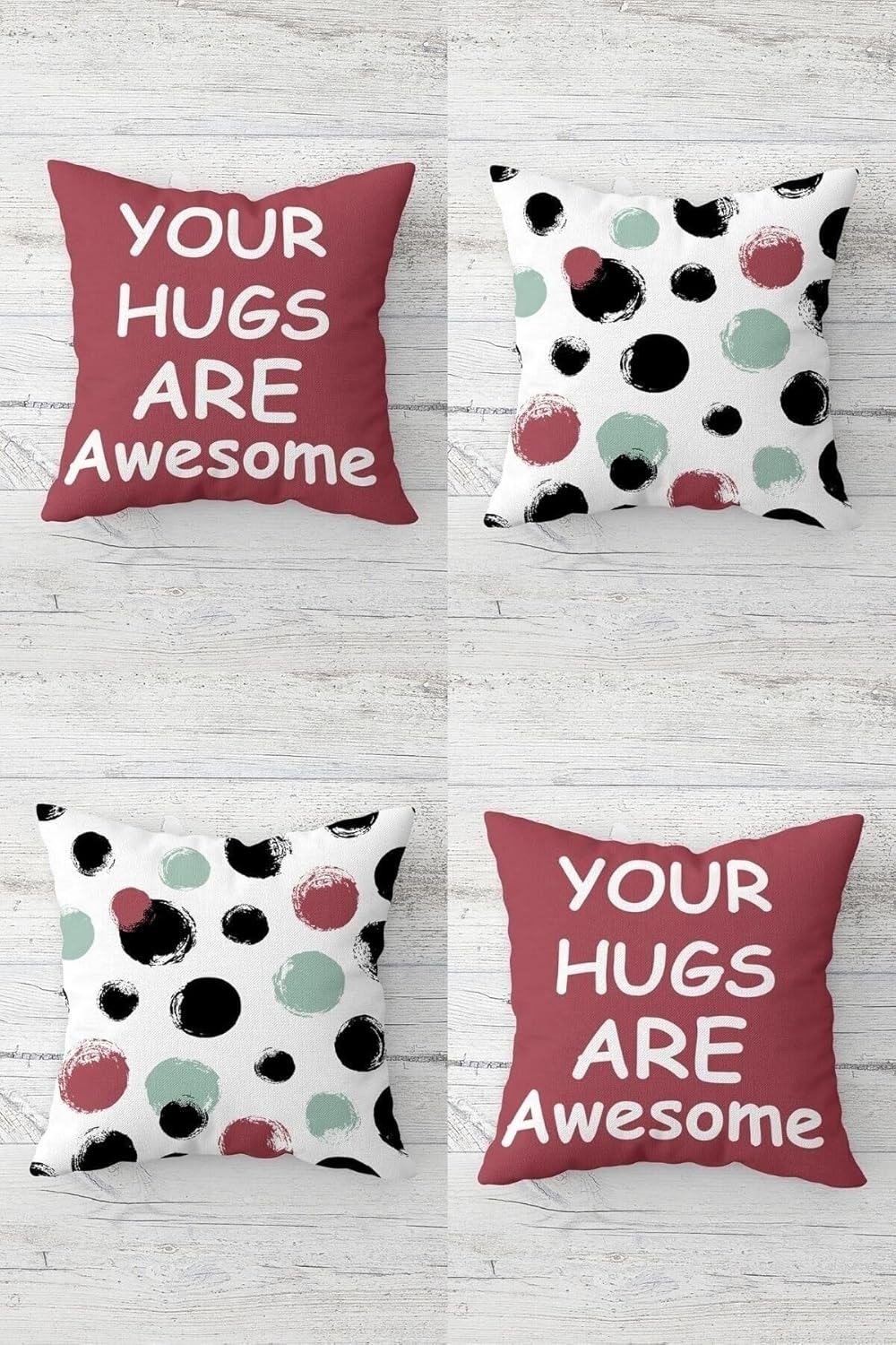 Your Hugs Are Awesome Sevgili Gizli Fermuarlı Kırlent Kılıfı Koltuk Yastık Kılıfı Takım(4adet), Bordo-Yeşil 43 x 43