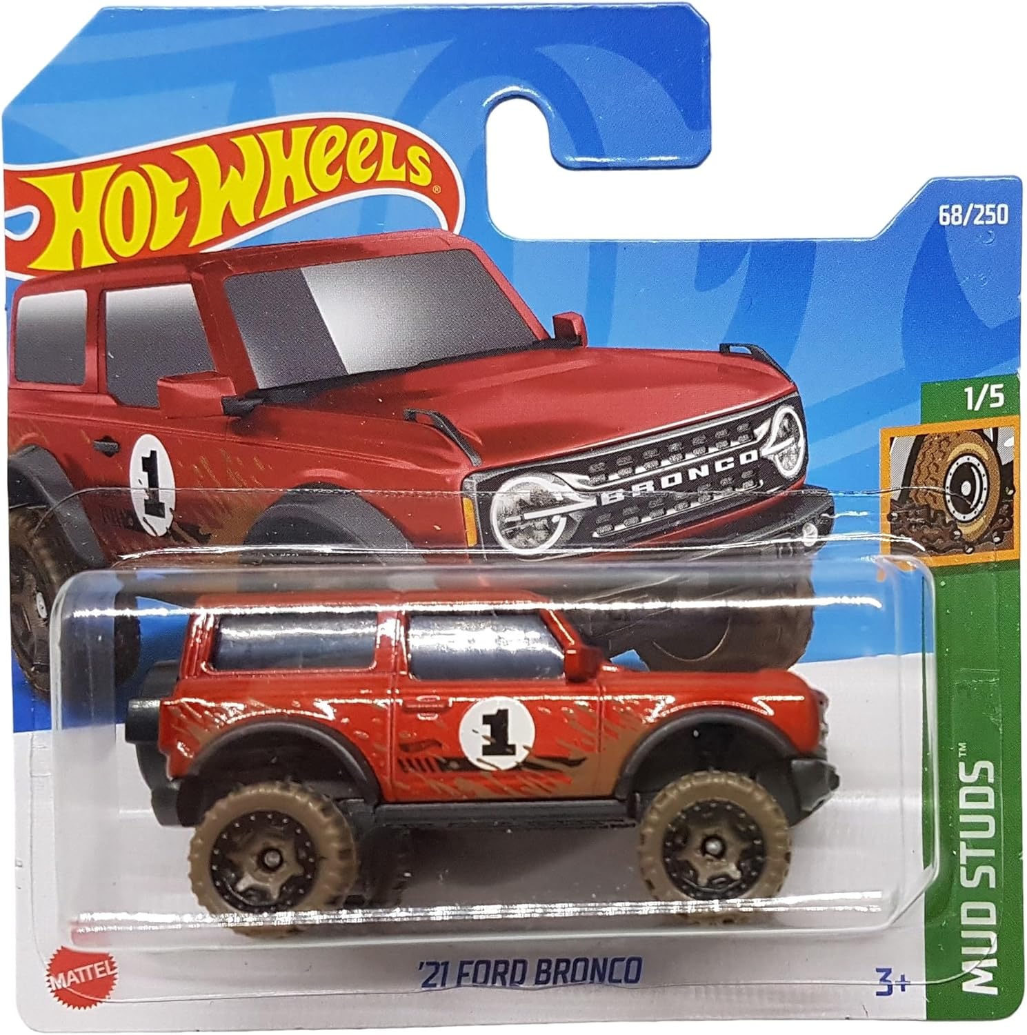 - ´21 Ford Bronco - Mud Studs 1/5 - HCW91 - Short Card - Arazi aracı - kırmızı - Mattel 2022
