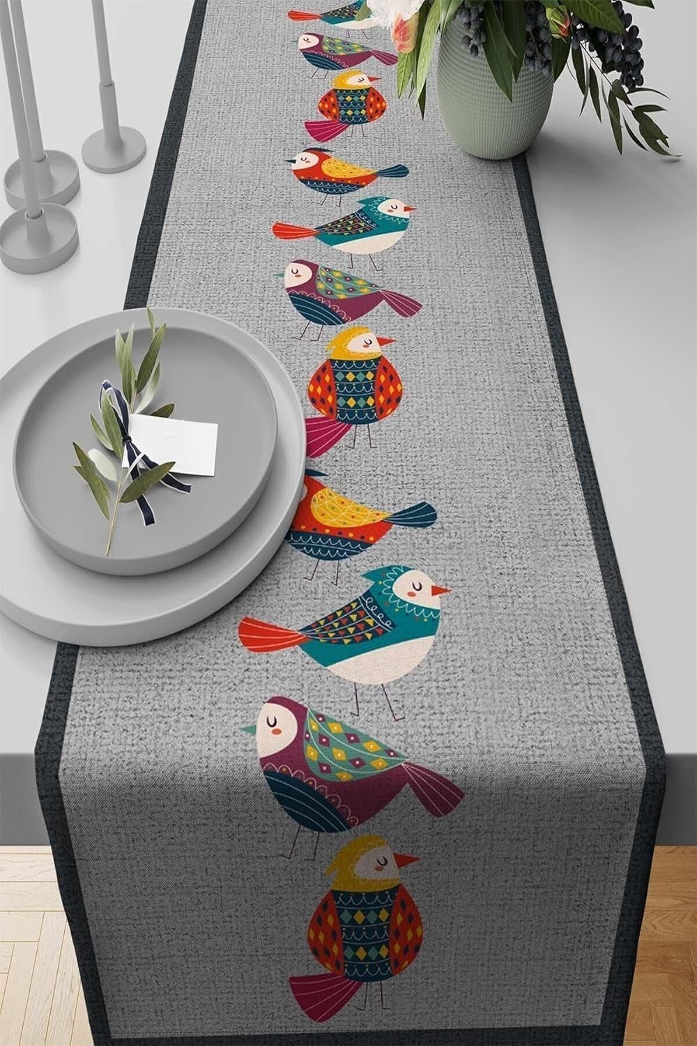 Alternative view of 40X140Cm Premium Tay Tüyü Dokuma Leke Tutmaz Kumaş Masa Örtüsü Runner Otantik Kuşlu Rnr209