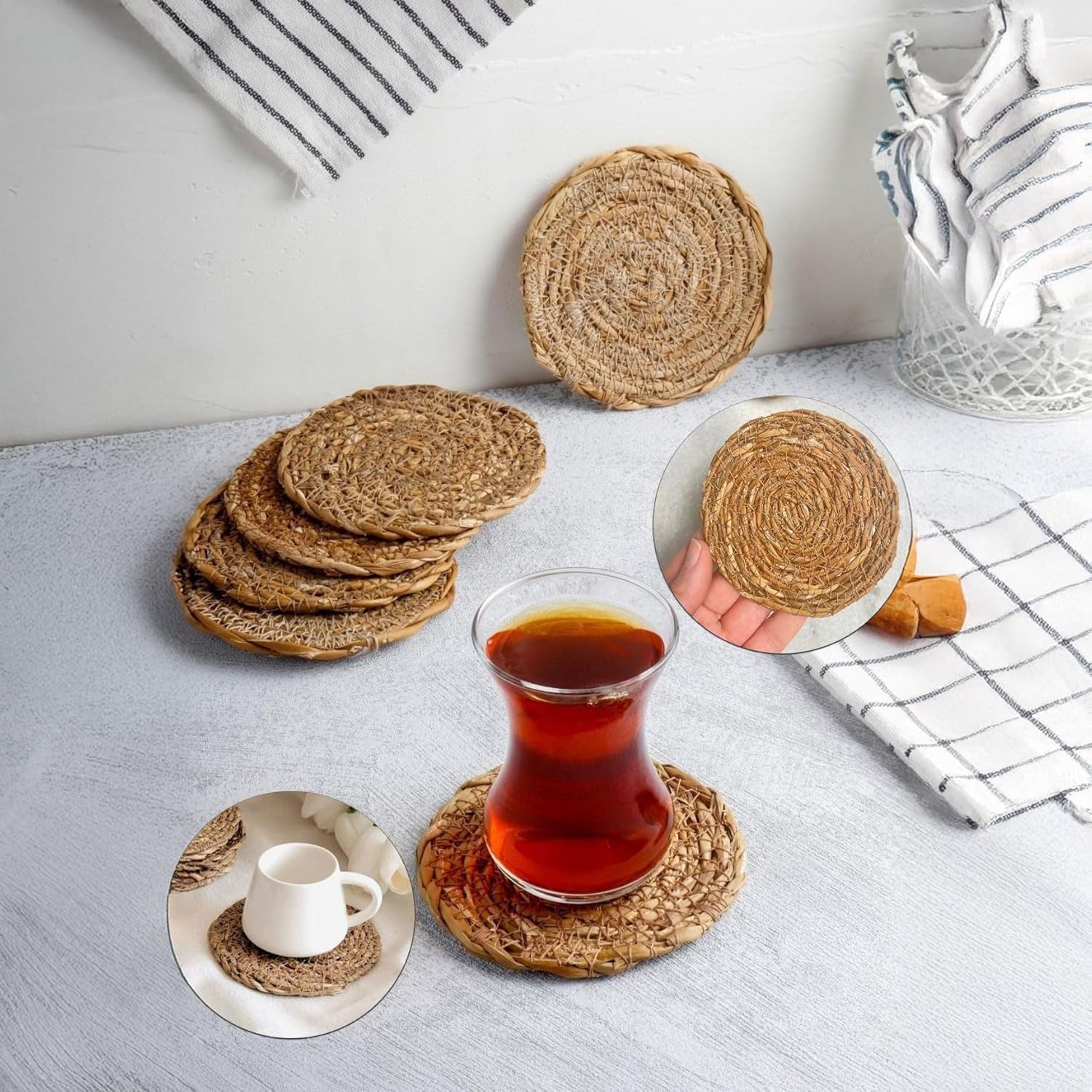 Alternative view of 6 Adet El Yapımı Yuvarlak Hasır Bardak Altlığı - Fincan, Çay ve Kupa Altlığı - 10cm
