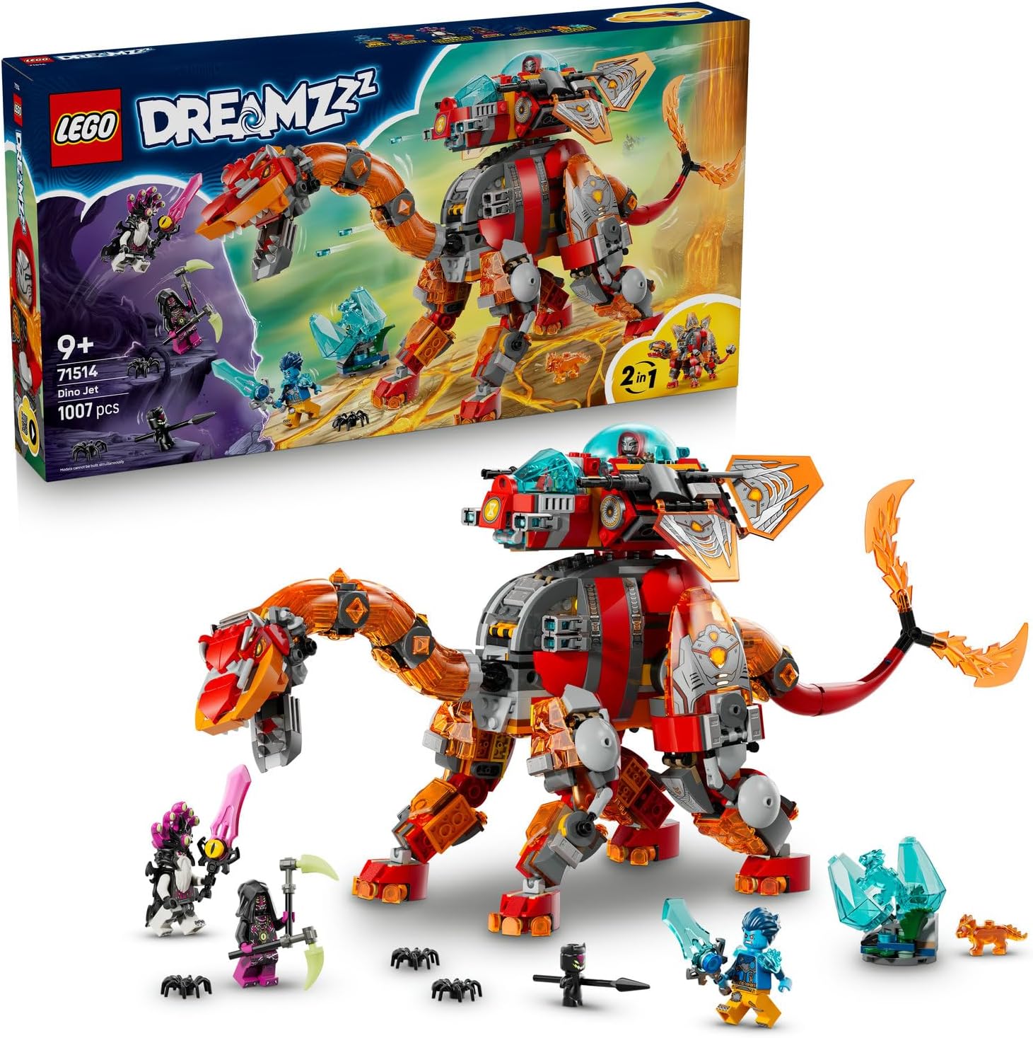 Dinozor Jet 71514 – 9 Yaş ve Üzeri Çocuklar için Logan, Cooper, Kabus İmparatoru ve Arika Minifigürleri İçeren 2 İnşa Seçenekli Yaratıcı Oyuncak Yapım Seti, Hediye Fikri (1007 Parça)
