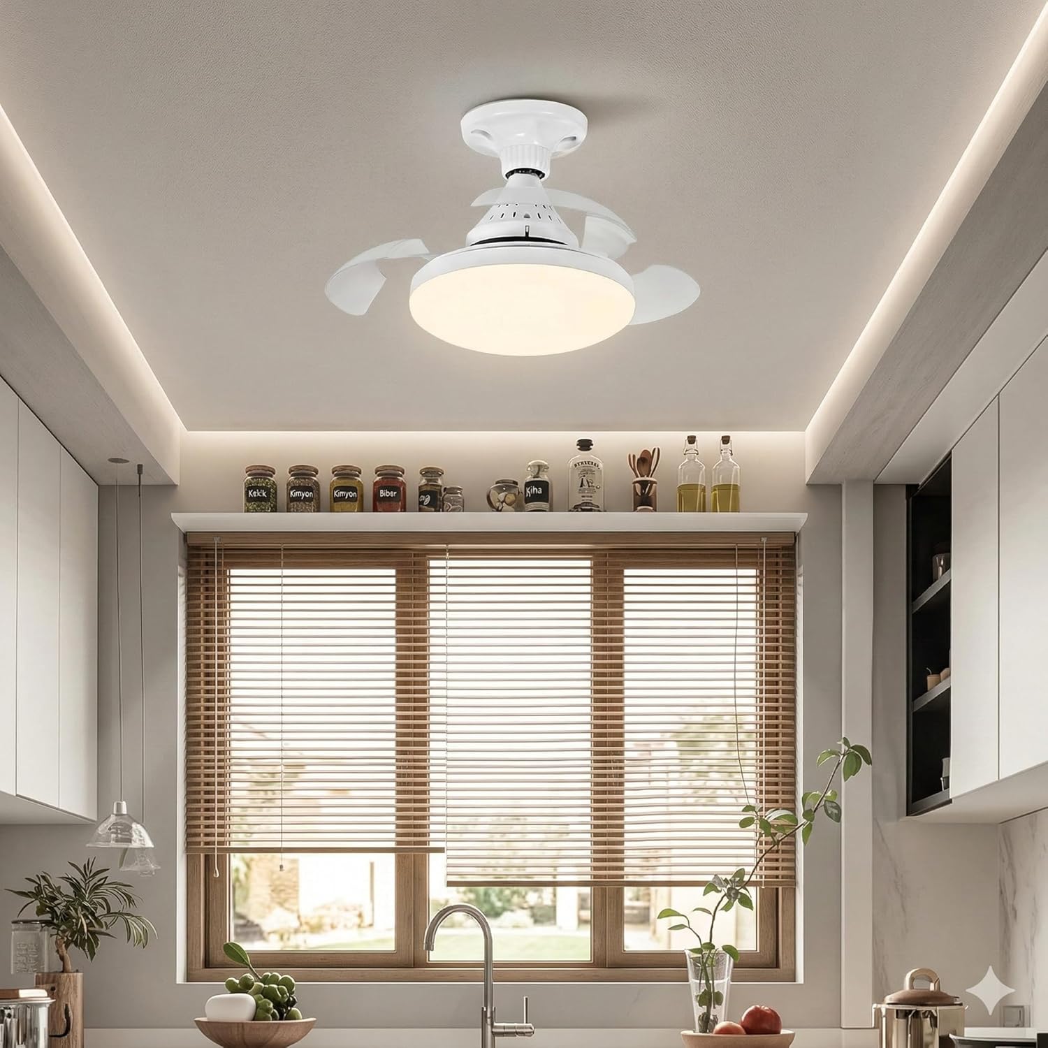 Dolunay Fanlı LED Ampul - 72W 7850 Lümen - 3 Renk Yanma Modlu (Beyaz, Gün Işığı, Natural) - Uzaktan Kumandalı, Cata Dimlenebilir Hayalet Pervaneli Tavan Vantilatörü ve Aydınlatma - Görsel 3