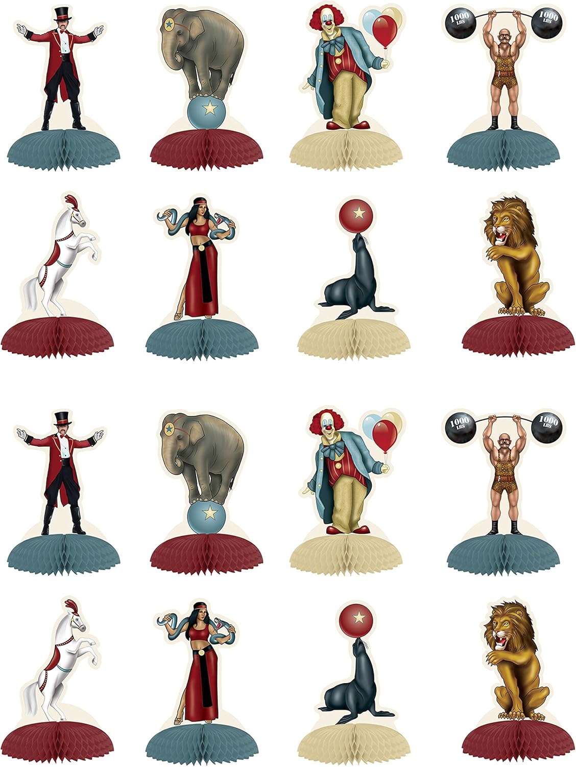 Beistle Vintage Circus Mini Masa Başlıkları, 16 Adet, 12,7 cm, Çok Renkli