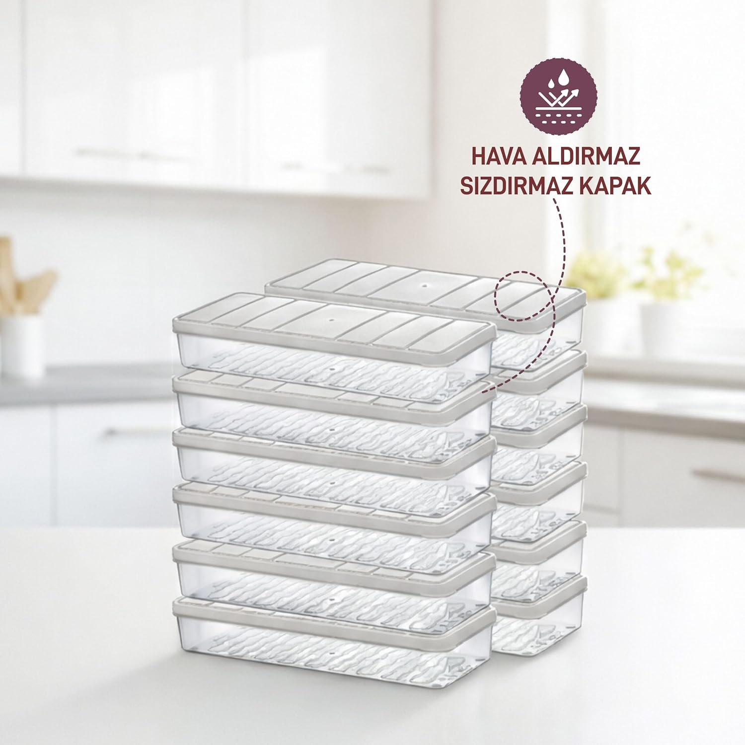 - Nora 12'li 1.2 Litre Küçük Boy Açık Gri Saklama Kabı