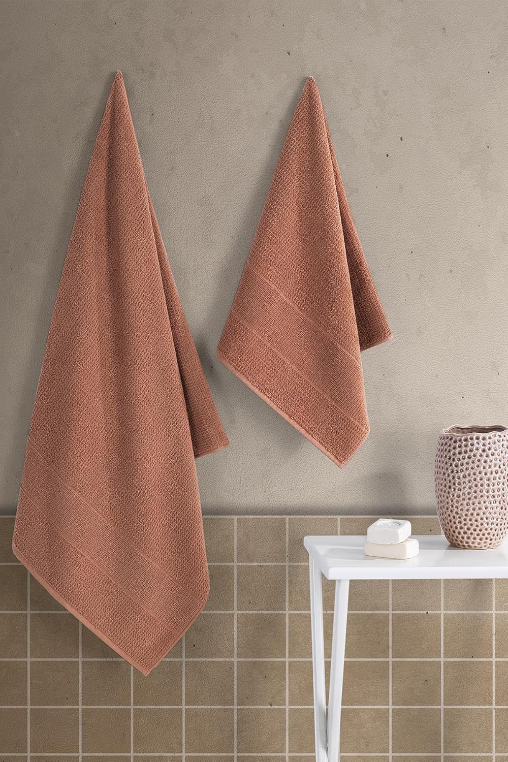 Royality | 50x90-70x140 Cm 2'li Banyo Havlu Seti,%100 Pamuklu Havlu Takımı Kiremit