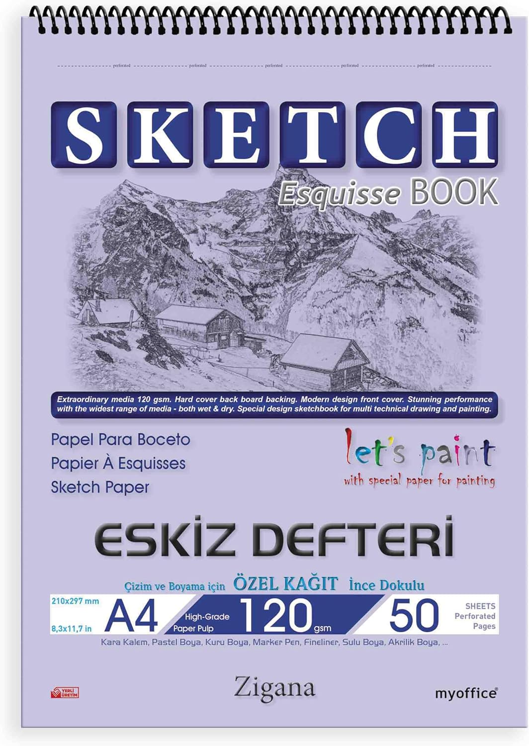 Zigana A4 Spiralli Eskiz Defteri – 50 Yaprak, 120 gr Çizim Bloknotu, Sanat Defteri
