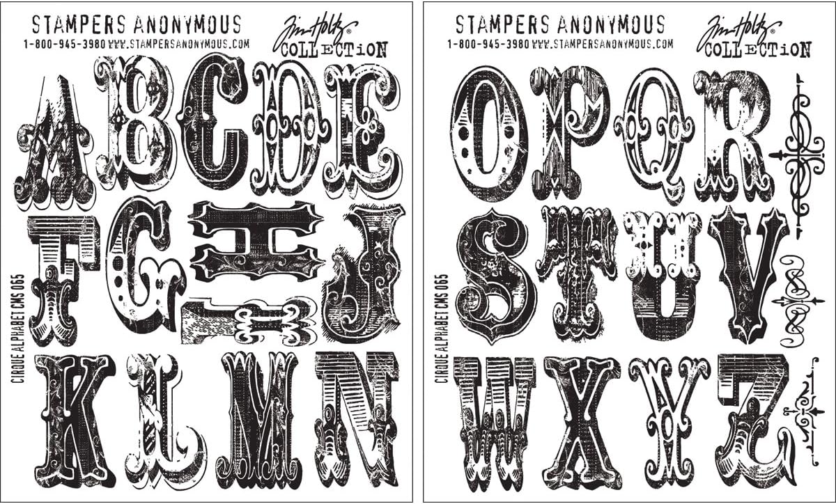 Stampers Anonymous Tim Holtz Kauçuk Yapışma Damgası, 17,8 x 21,6 cm, Motif: Cirque Alfabe