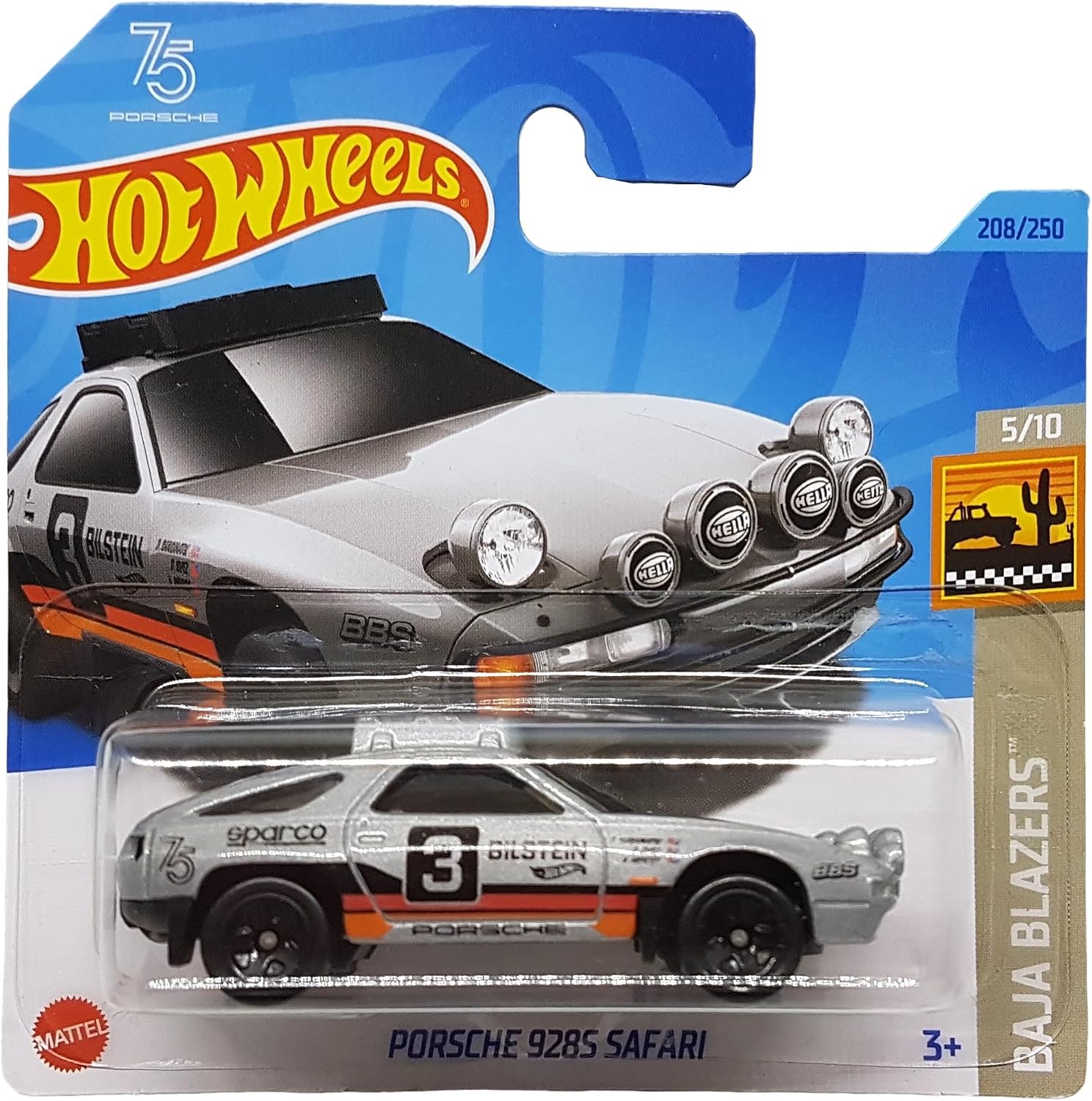 - Porsche 928S Safari - Baja Blazers 5/10 - HKG46 - Short Card - sparco - Bilstein - BBS - Hella - Mattel 2023 - Görsel 3