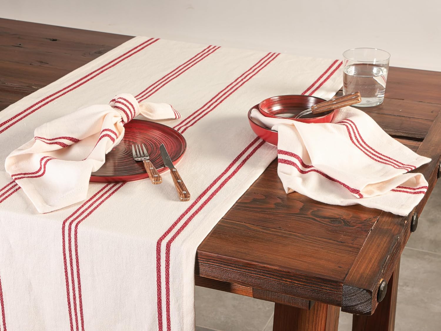 Chantilly Kırmızı Çizgili Pamuk Runner 50x150cm