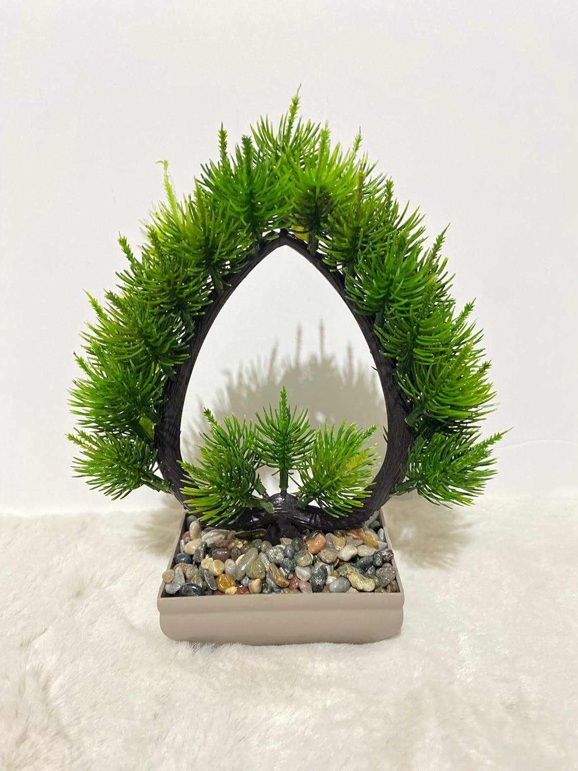 Yapay Bonsai Çam Ağacı Geometrik Kalp Tasarım, Mini Dikdörtgen Saksıda Taş Dolgulu Dekoratif Yapay Bitki, Ev, Ofis, Çalışma Masası İçin Estetik Modern Masaüstü Süsü