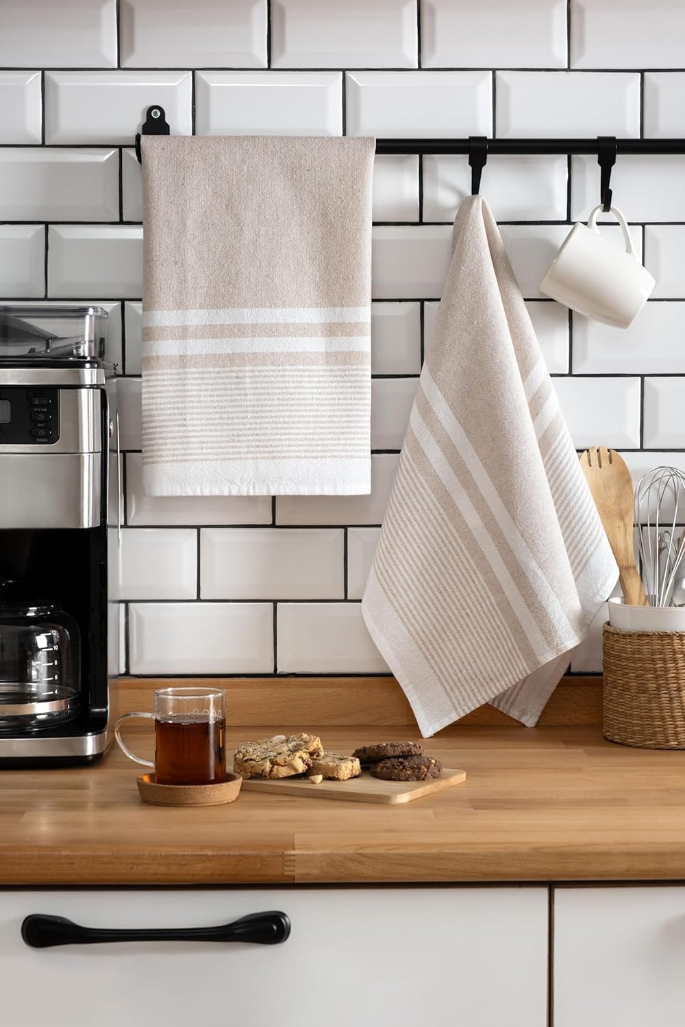 Vionel Home 2'li Mutfak Kurulama Bezi,%100 Pamuk yüksek su emici, Beslenme örtüsü, Çok amaçlı servis peçetesi 45x60cm (Bej) - Görsel 2